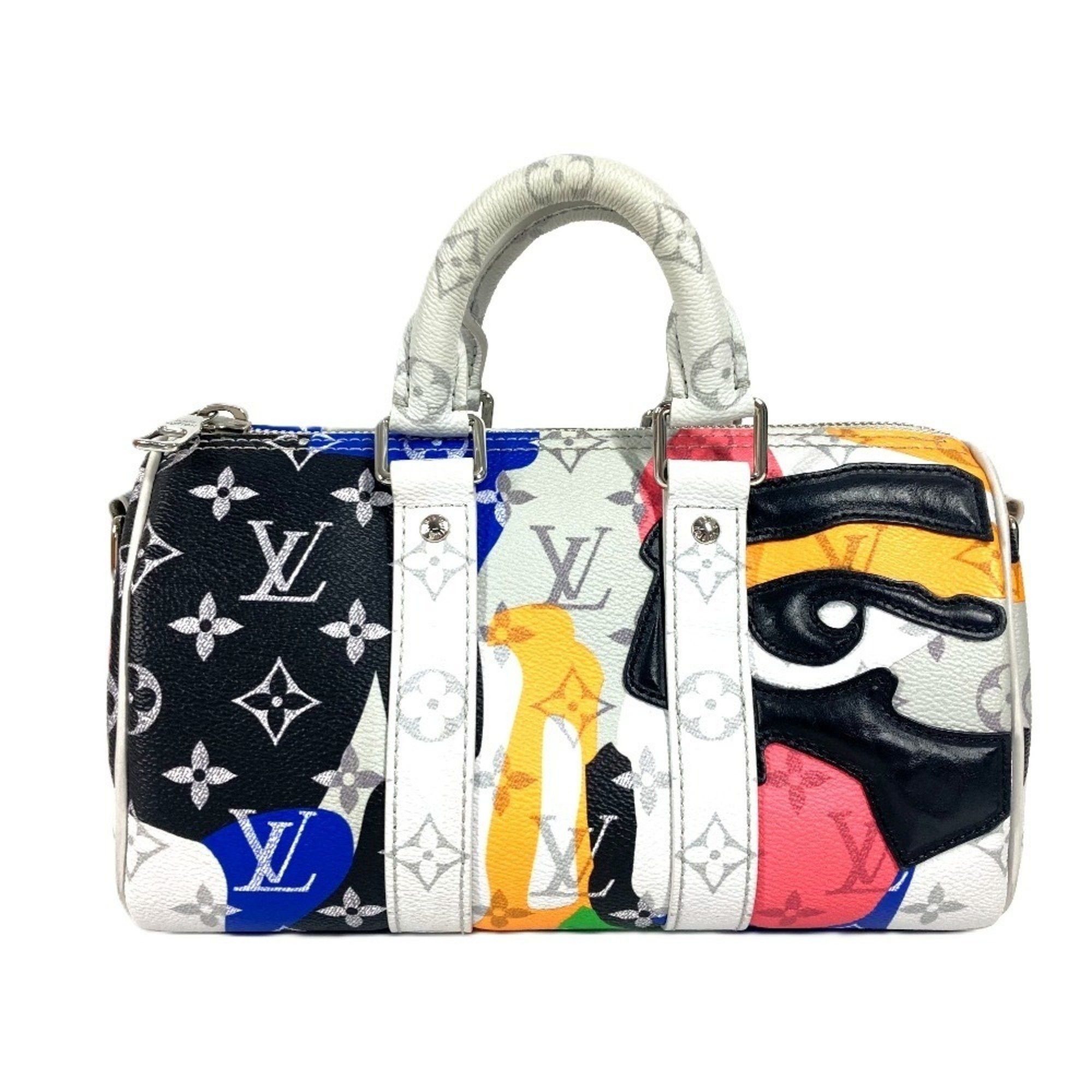 Louis Vuitton M46701 Monogram Lv Portrait Keepall Bandouliere 25 2Way Bag Mini Boston Handbag Shoulder Canvas Leather Men's Women's Multicolor