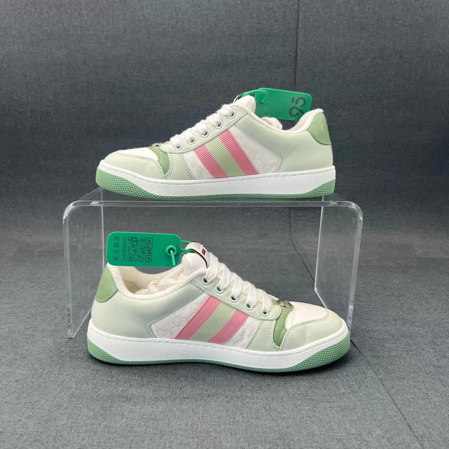 Gucci Gucci Distressed Sneaker Women's 35.5 White/Pink/Green Size US 5 / IT 35 - 7 Thumbnail