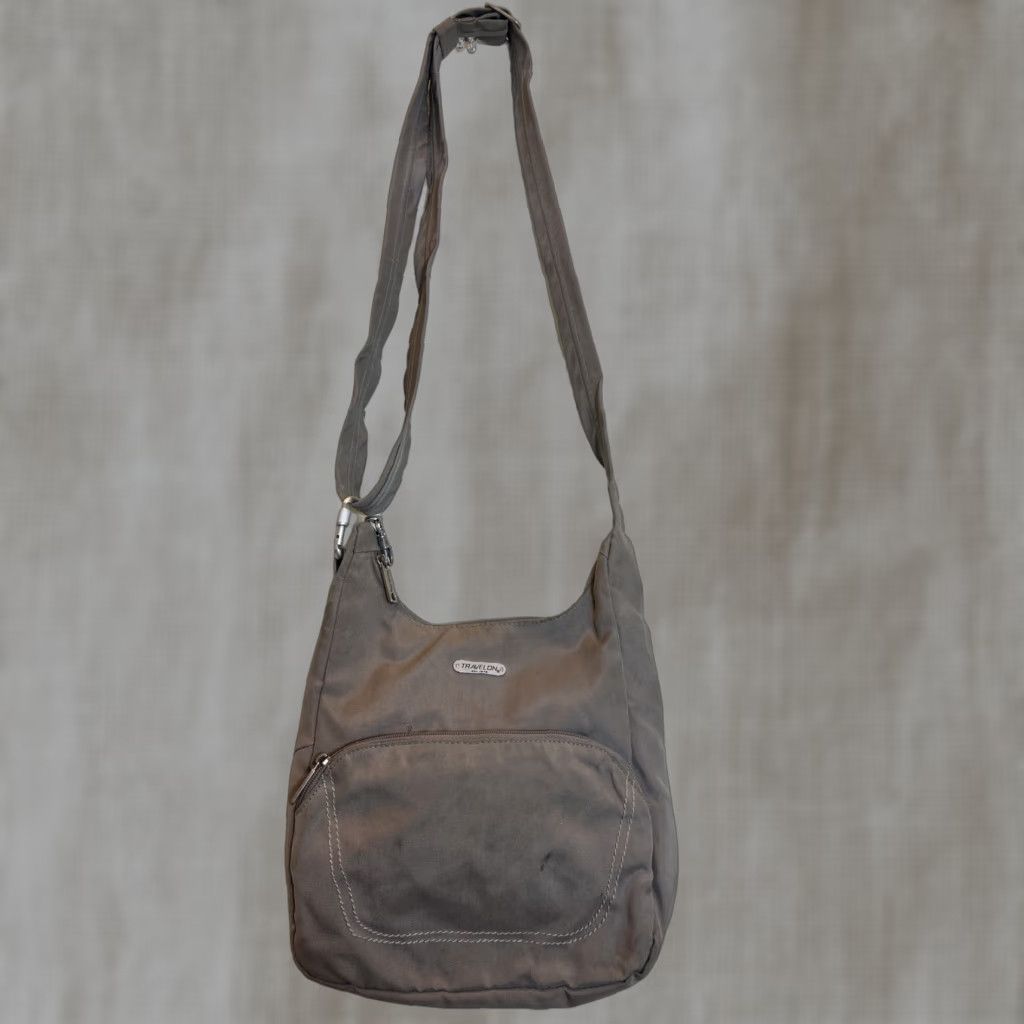 Vintage Travelon Crossbody Bag Women Beige Nylon 10.5x10x2.5" Travel Stains Medium Child? Wait Size ONE SIZE - 1 Thumbnail