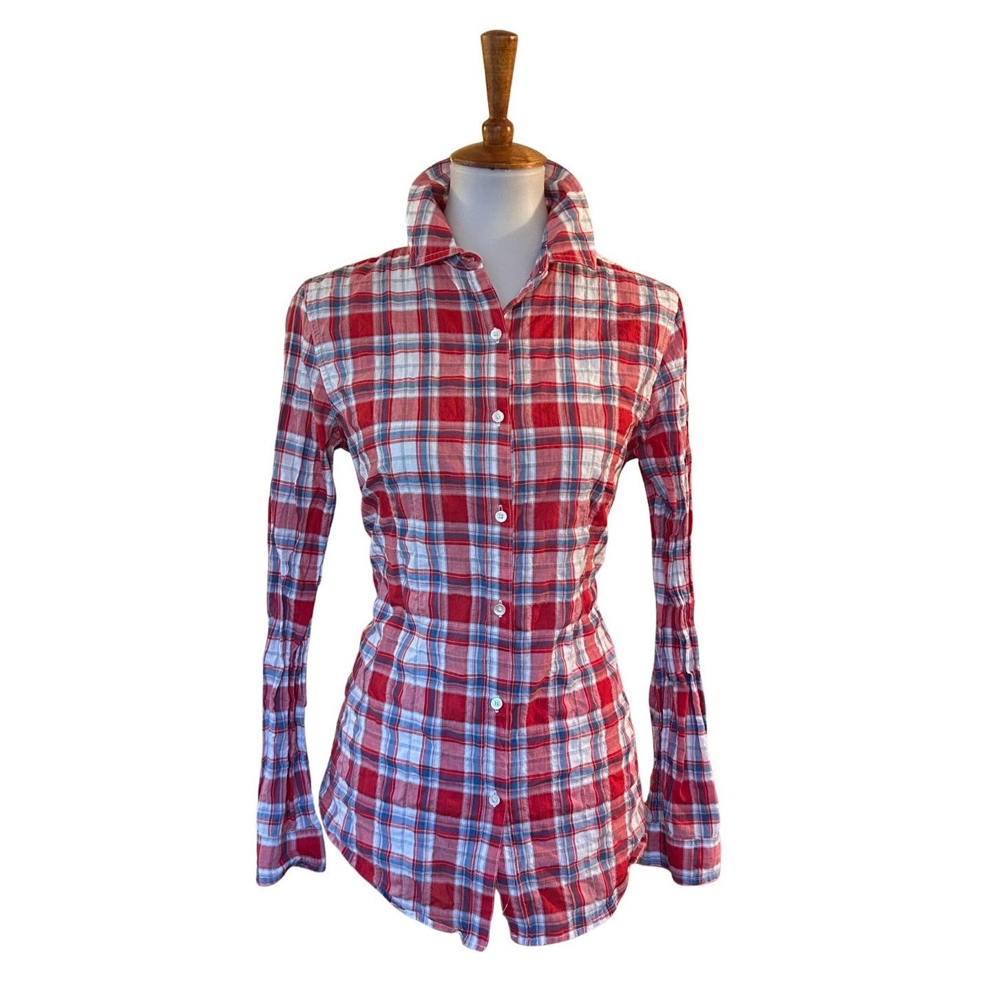 J.McLaughlin J. McLaughlin Red, White, Blue Cotton Crinkled Blouse, Small Size S / US 4 / IT 40 - 1 Thumbnail