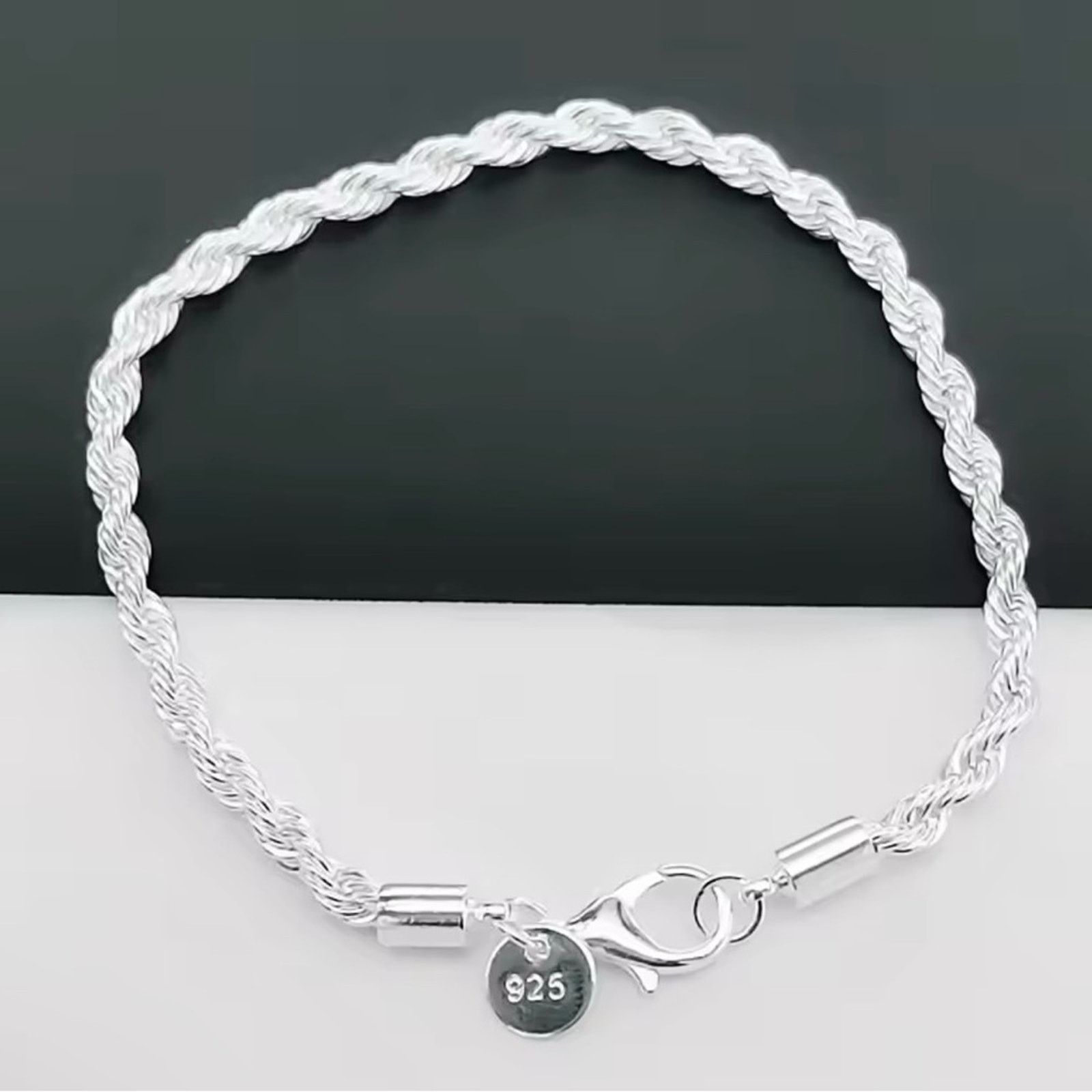 Other Sterling Silver 4MM Twisted Rope Chain Bracelet Size ONE SIZE - 4 Thumbnail