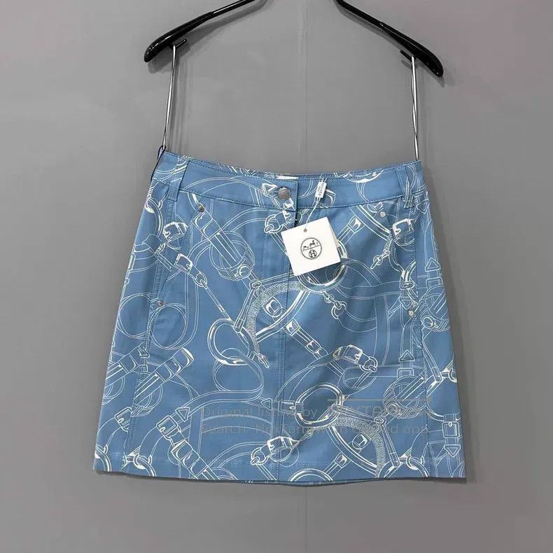 Hermes Hermes Printed Blue Denim Skirt Size 42" / US 20 - 1 Thumbnail