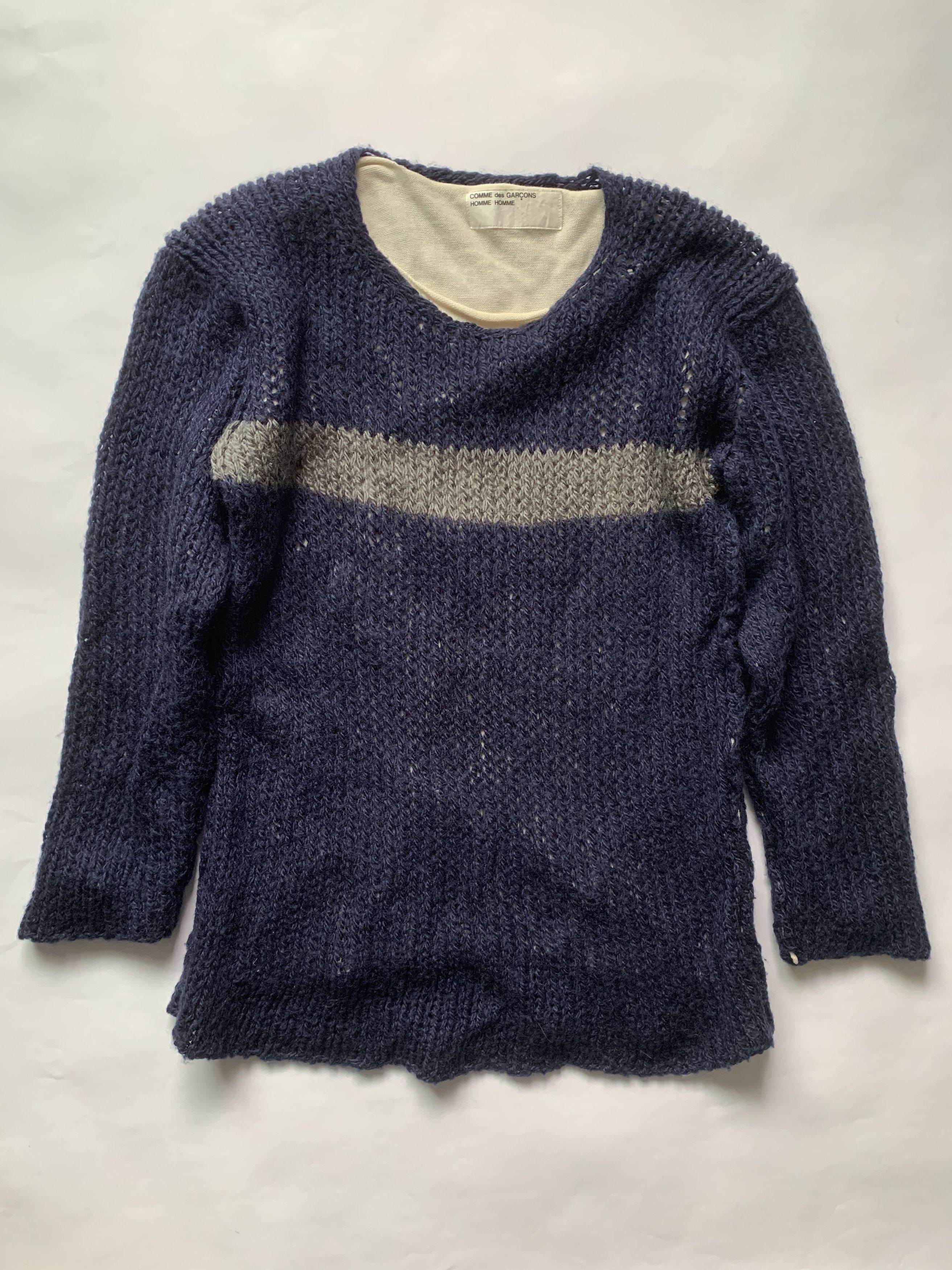 image of Comme Des Garcons Homme Aw1998 Heavy-Gauge Knit Sweater in Navy Blue, Men's (Size Large)