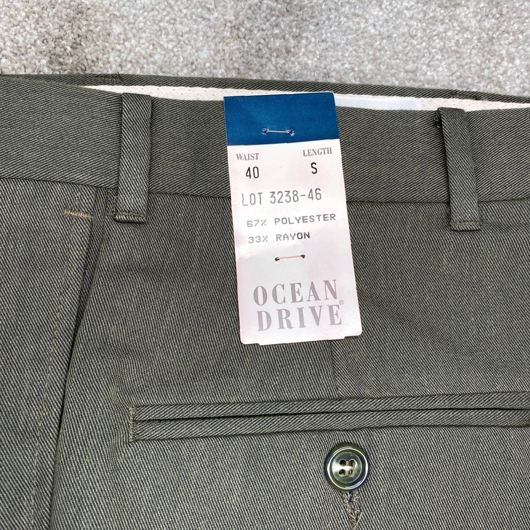 Olive Ocean Drive Khaki Pants Mens 40x27 Olive Classic Fit Workwear Casual Solid Green Cotton Polyester Rayon Slim? No—use original words only Size US 40 / EU 56 - 3 Thumbnail