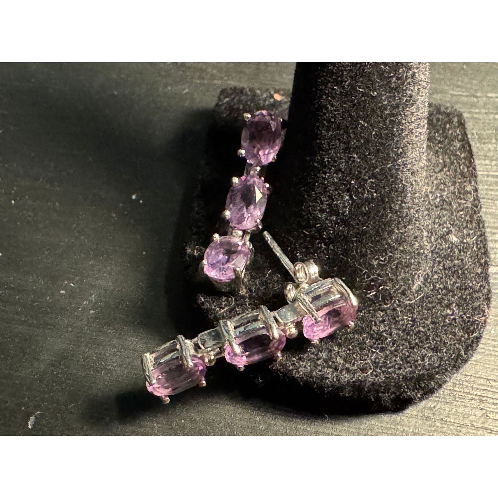 Other Vintage 925 Sterling GM 3 Amethyst Gemstones Post Earrings Size ONE SIZE - 2 Thumbnail