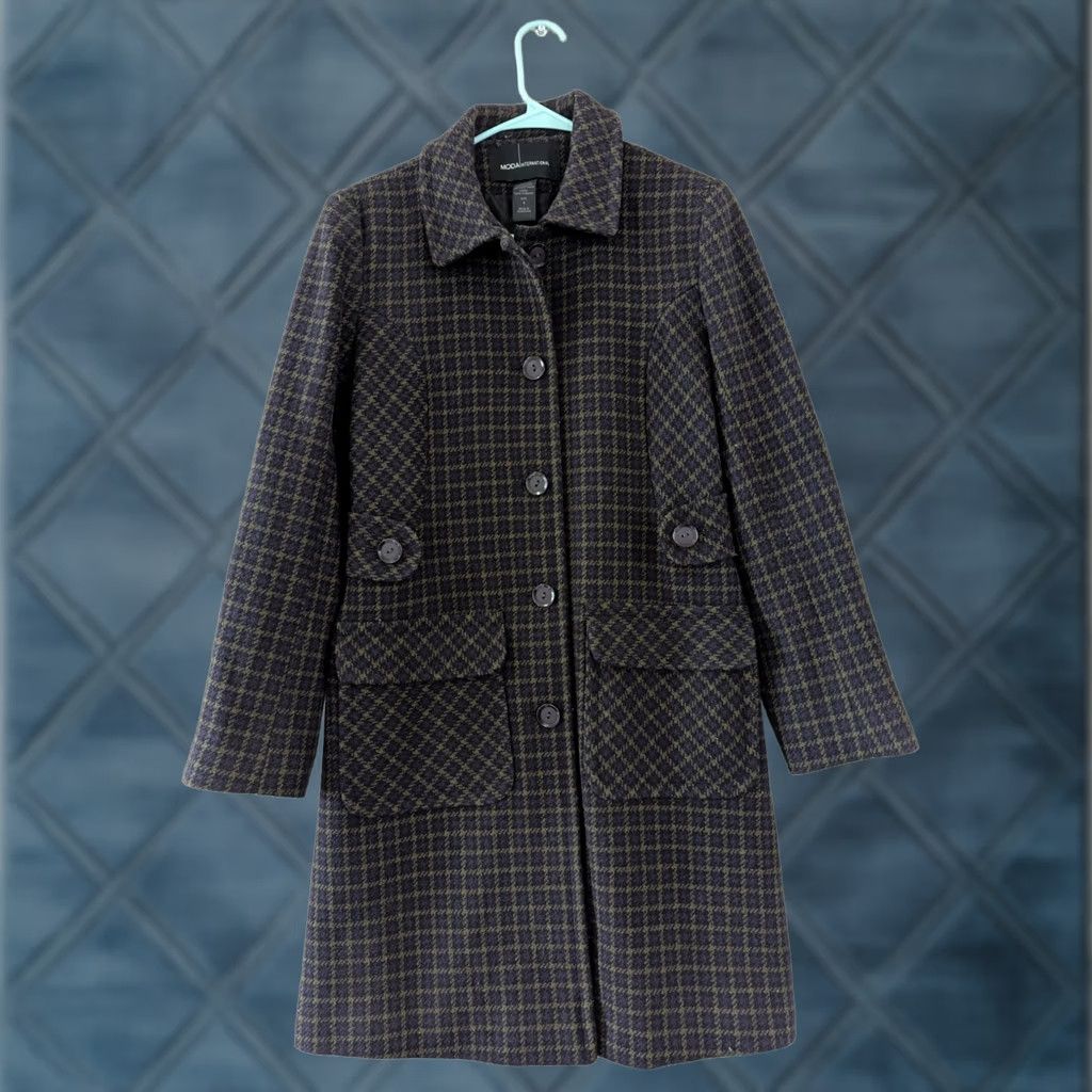 Vintage VINTAGE Moda International Pea Coat Wool Blend Jacket Plaid Women's Size 6 Black Wool Lining Pockets Collared Long Coat Button Regular Women Size M / US 6-8 / IT 42-44 - 1 Thumbnail