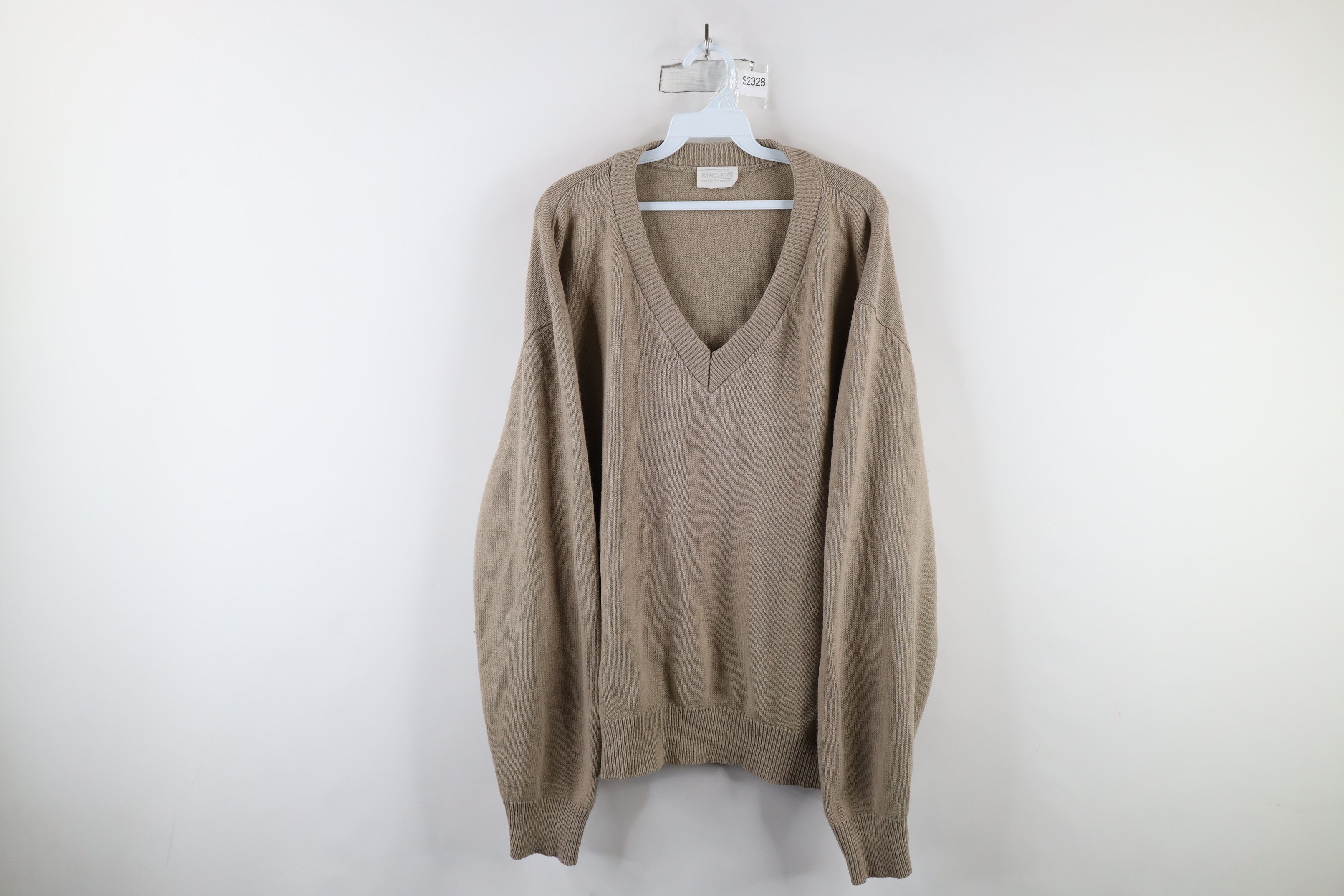 Vintage Vintage 90s Streetwear Blank Knit V-Neck Sweater Beige Size US XXL / EU 58 / 5 - 1 Thumbnail