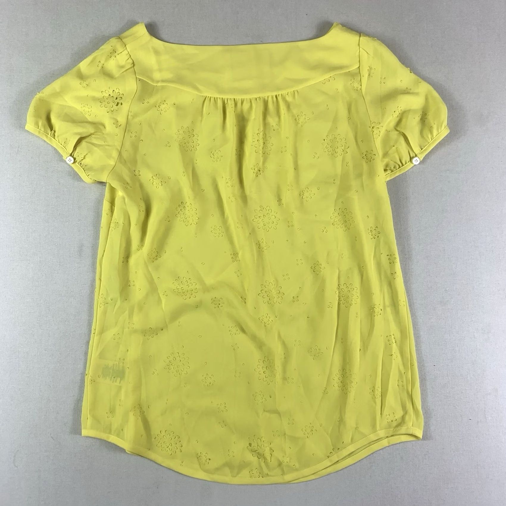 Anthropologie Vanessa Virginia Top Blouse Shirt Women's sz 2 Yellow Short sleeve Flutter Sleeve Ruffle Bohemian Colorful Lightweight 100% Polyester Size XS / US 0-2 / IT 36-38 - 5 Thumbnail
