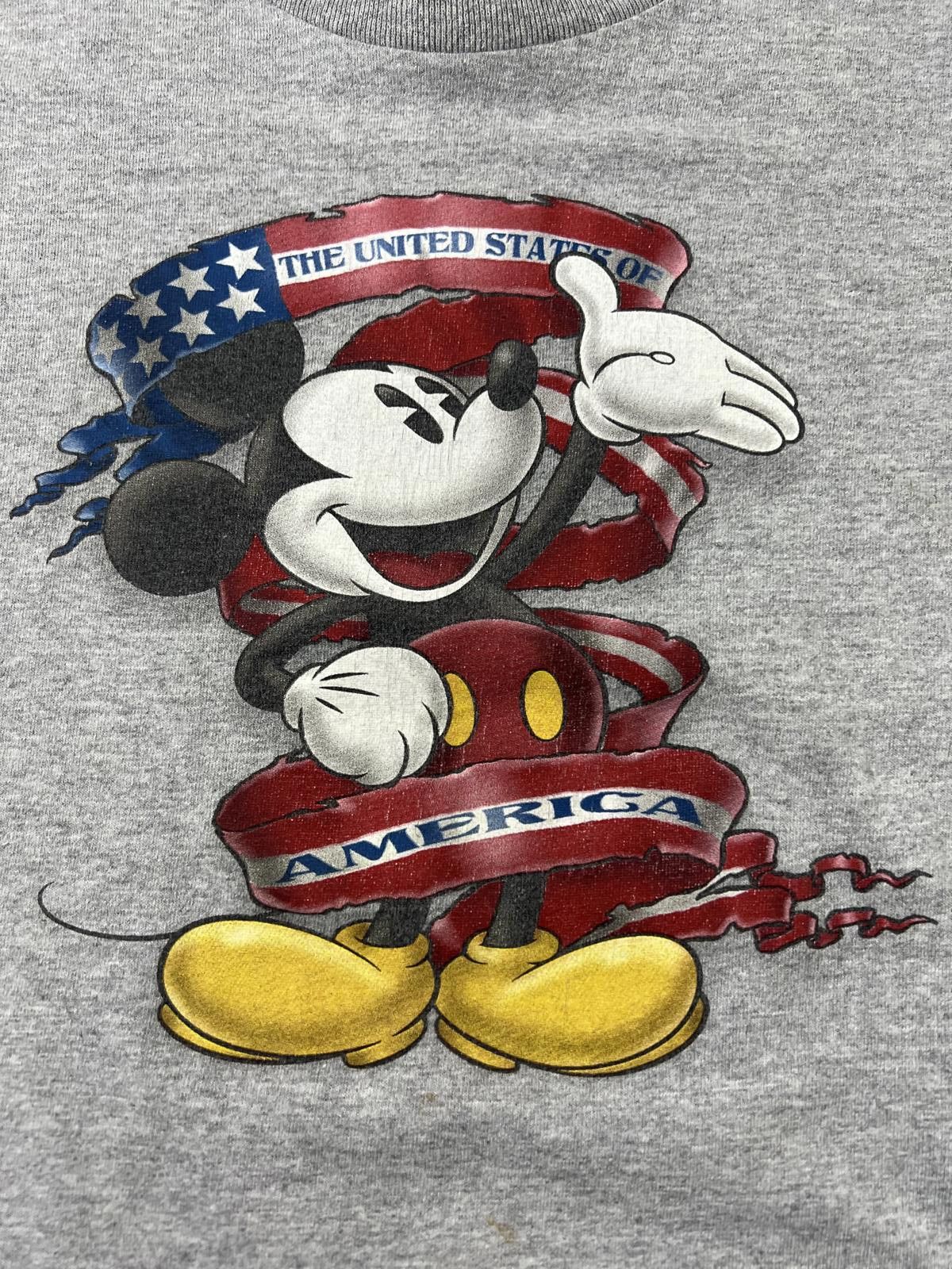 Mickey & Co. Vintage Mickey Mouse Grey T-Shirt with USA Flag youth large Size ONE SIZE - 2 Thumbnail