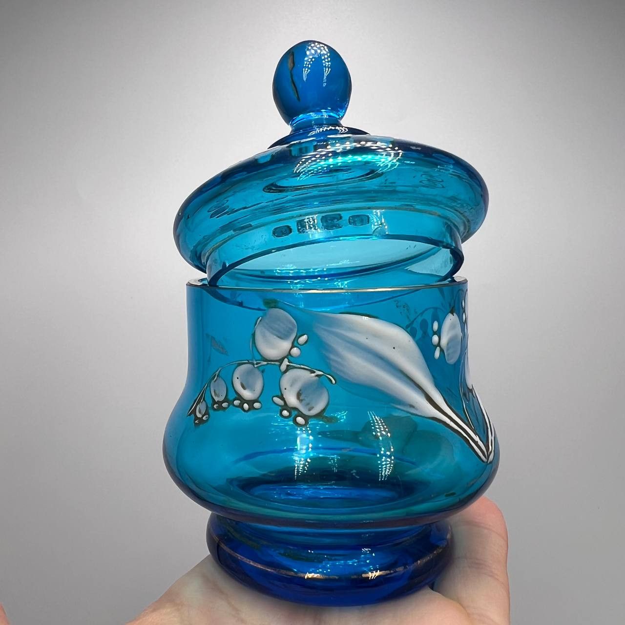 Other 1900 Antique Imperial Turquoise Glas Candy Jar Trinket Box Size ONE SIZE - 5 Thumbnail