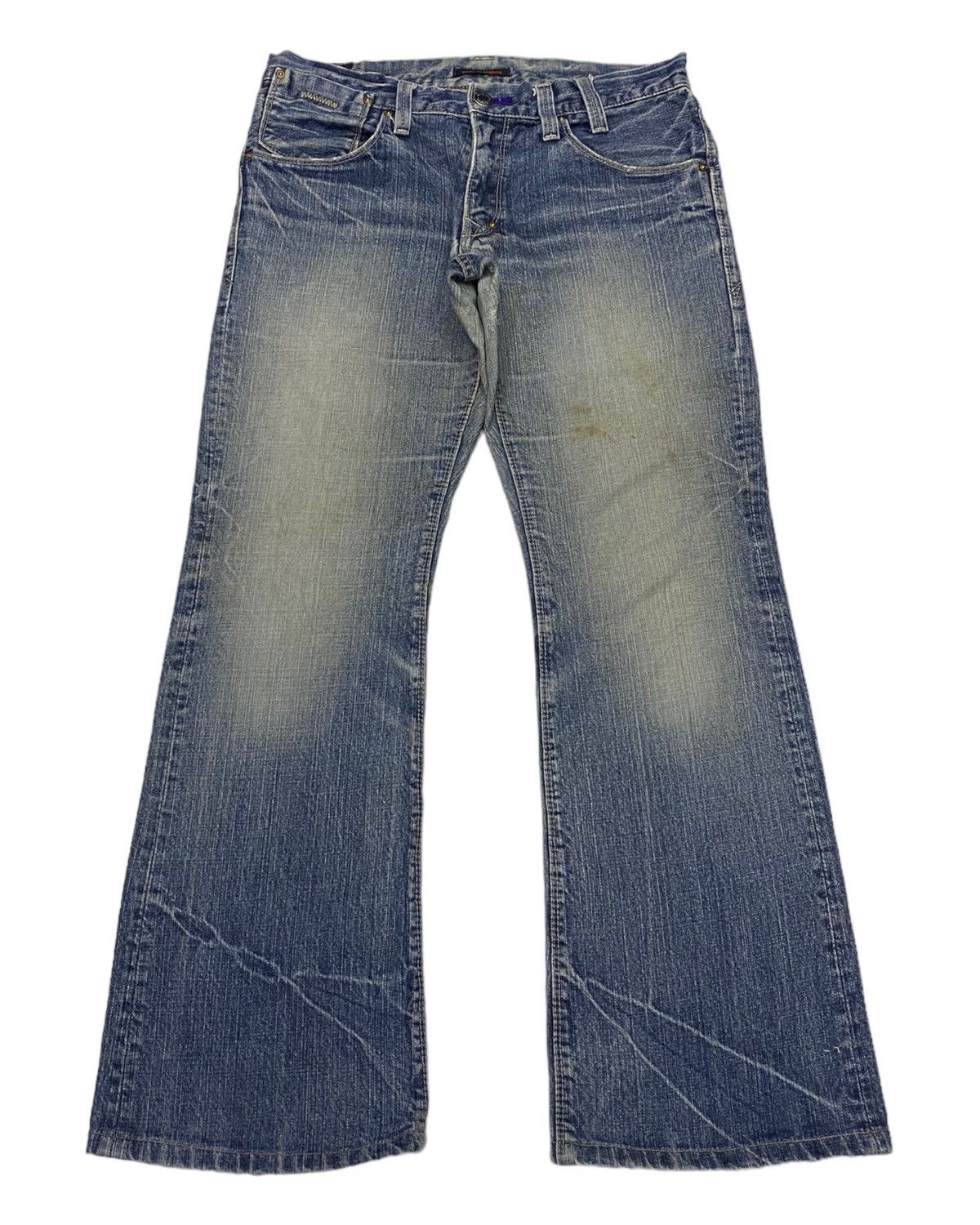 If Six Was Nine × Japanese Brand × Le Grande Bleu (L.G.B.) FLARE JEANS BLUE WAY MADE IN NIPPON DISTRESSED FLARE DENIM Size US 33 - 7 Thumbnail