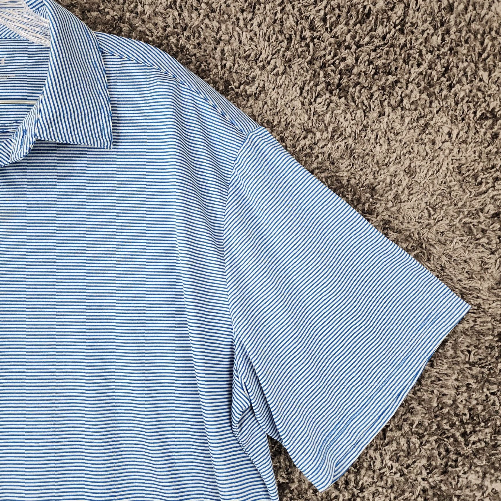 Vintage BLACK CLOVER Blue White Striped Polo Shirt Adult 2XL Short Sleeve Mens Size US XXL / EU 58 / 5 - 3 Thumbnail