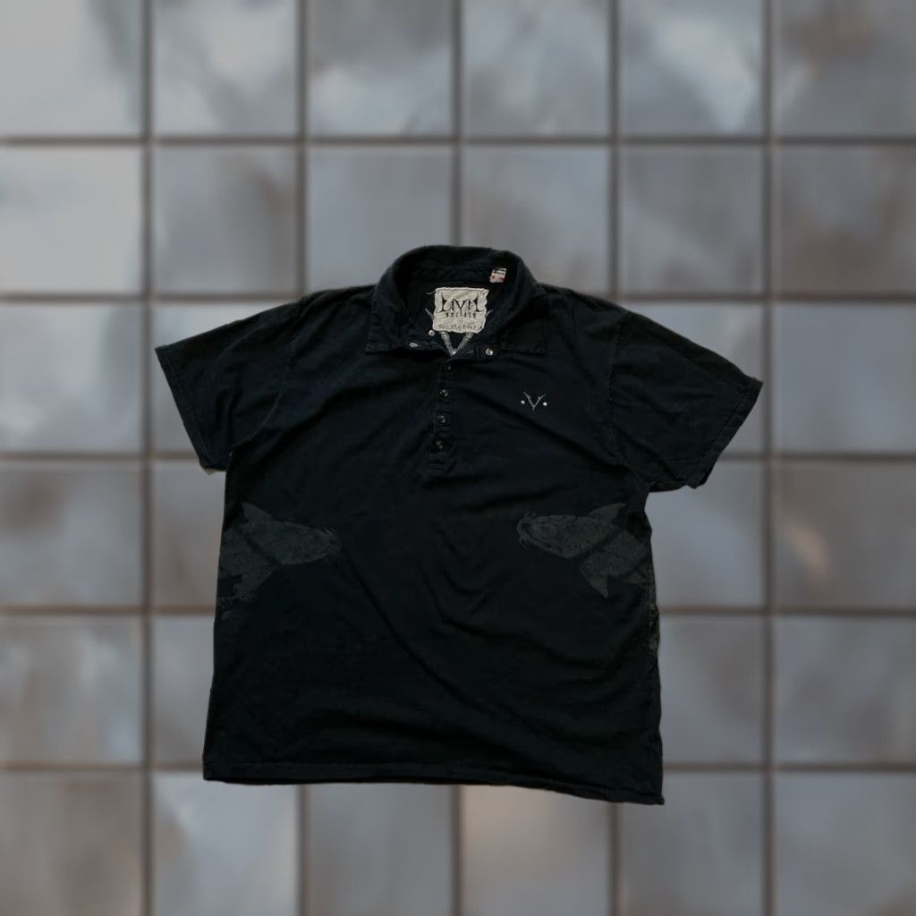 Vintage Civil Society Y2K For The People Koi Fish Skull Stud Cyber Grunge Polo Shirt XL Black Men Size US XL / EU 56 / 4 - 1 Thumbnail