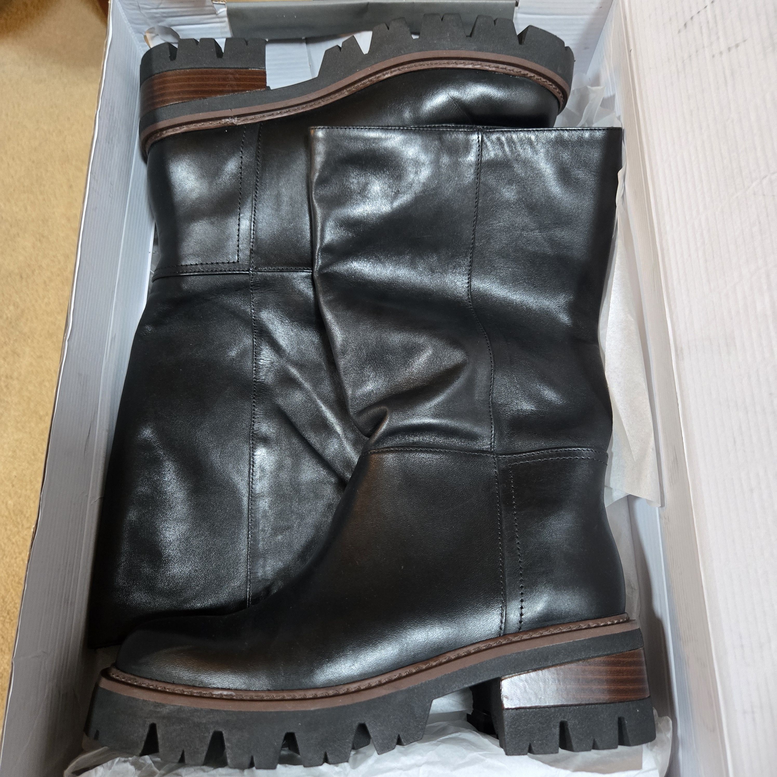 Other Arezzo Bota Leather Pull On Block Heel~Knee-High Boots~ Size US 8.5 / IT 38.5 - 8 Thumbnail