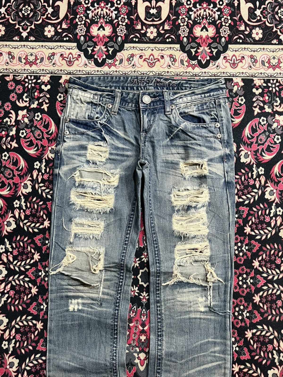 Japanese Brand Vintage Japanese Brand African Taro Trashed Blue Washed Jean Size 29" - 3 Thumbnail
