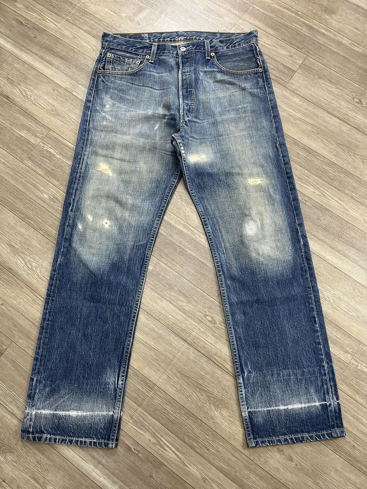 🇹🇷1990s Vintage Levis 501 34x30 Distressed Faded Blue Jeans