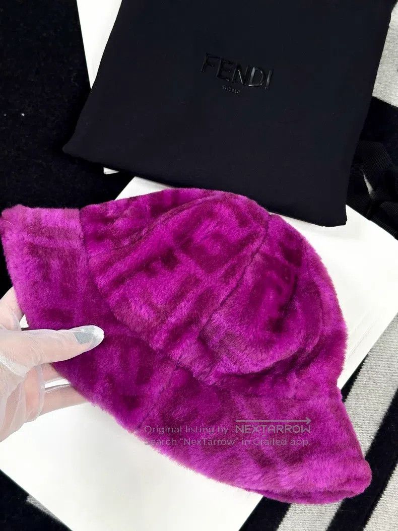 Fendi Fendi Purple FF Printed Fur Fisher Hat Size ONE SIZE - 6 Thumbnail