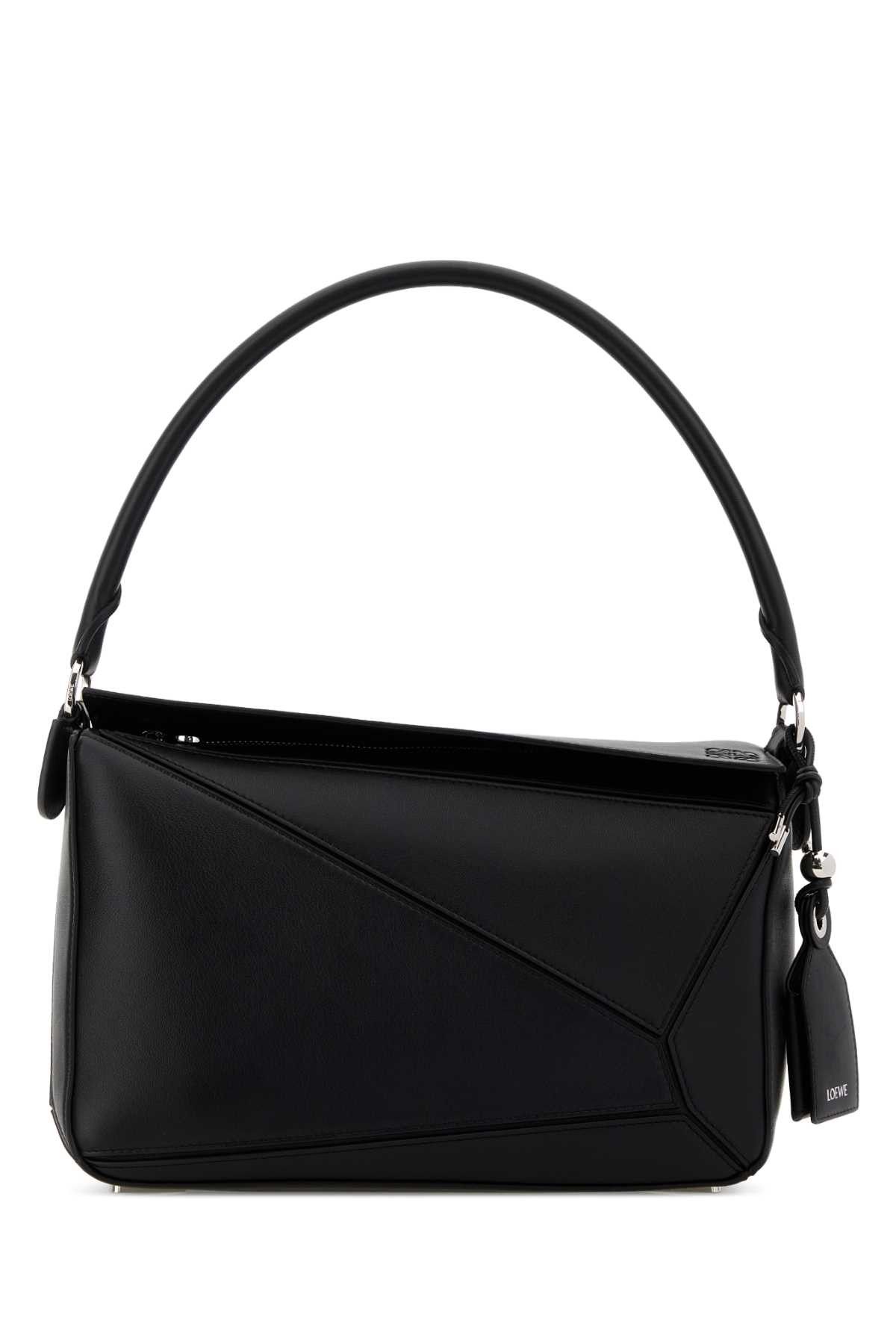 Black Nappa Leather Puzzle Featherlight Shoulder Bag, Women's
