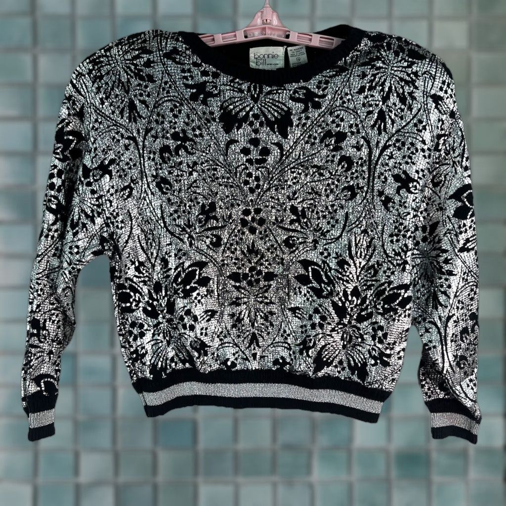Vintage VINTAGE Bonnie And Bill NY Metallic Floral Holiday Sweater Women’s L Black Size L / US 10 / IT 46 - 1 Thumbnail