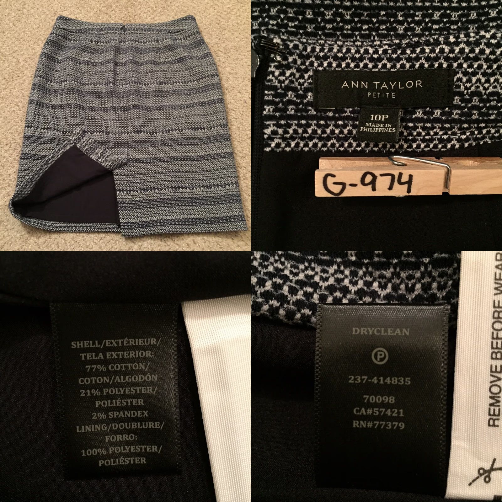 Ann Taylor Ann Taylor Skirt Petite 10P Blue Striped Knee Length Lined Slit Pencil Zipper Cotton Blend Women Vintage: No Size 32" / US 10 / IT 46 - 8 Thumbnail