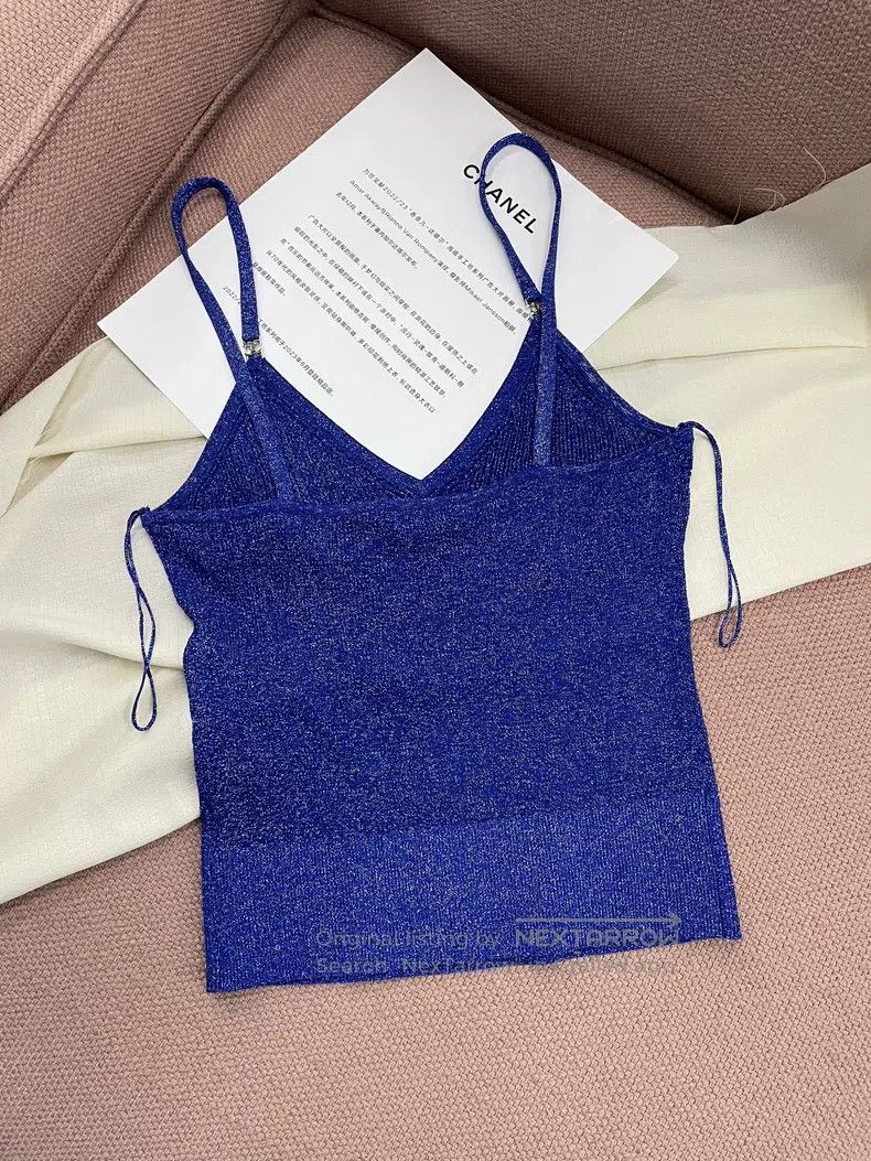 Chanel Chanel 22A blue fine glitter bottom strap vest Size S / US 4 / IT 40 - 3 Thumbnail