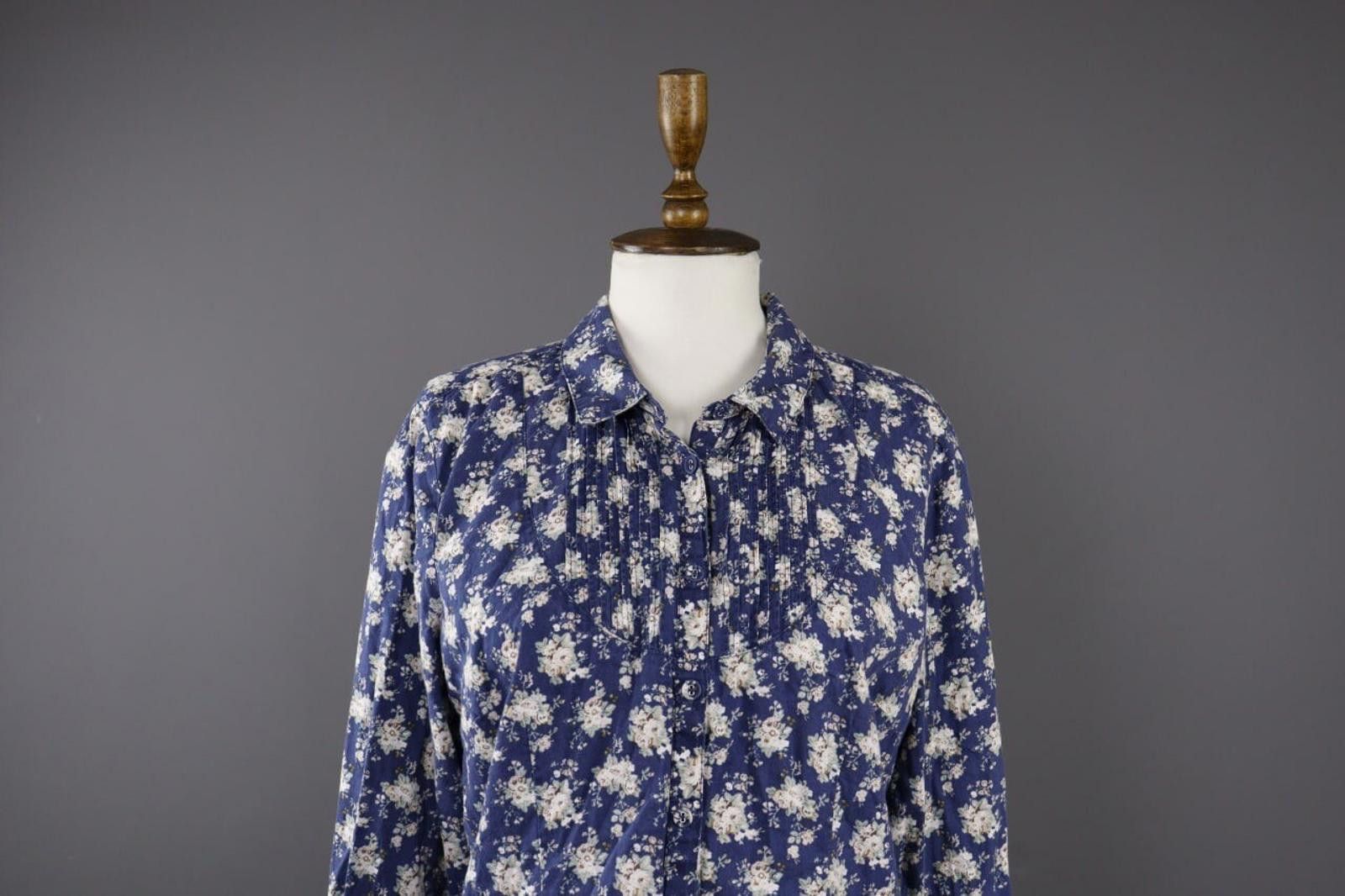 Designer Laura Ashleyn Blue Floral Long Sleeve Blouse Shirt Size 10 Size L / US 10 / IT 46 - 2 Thumbnail