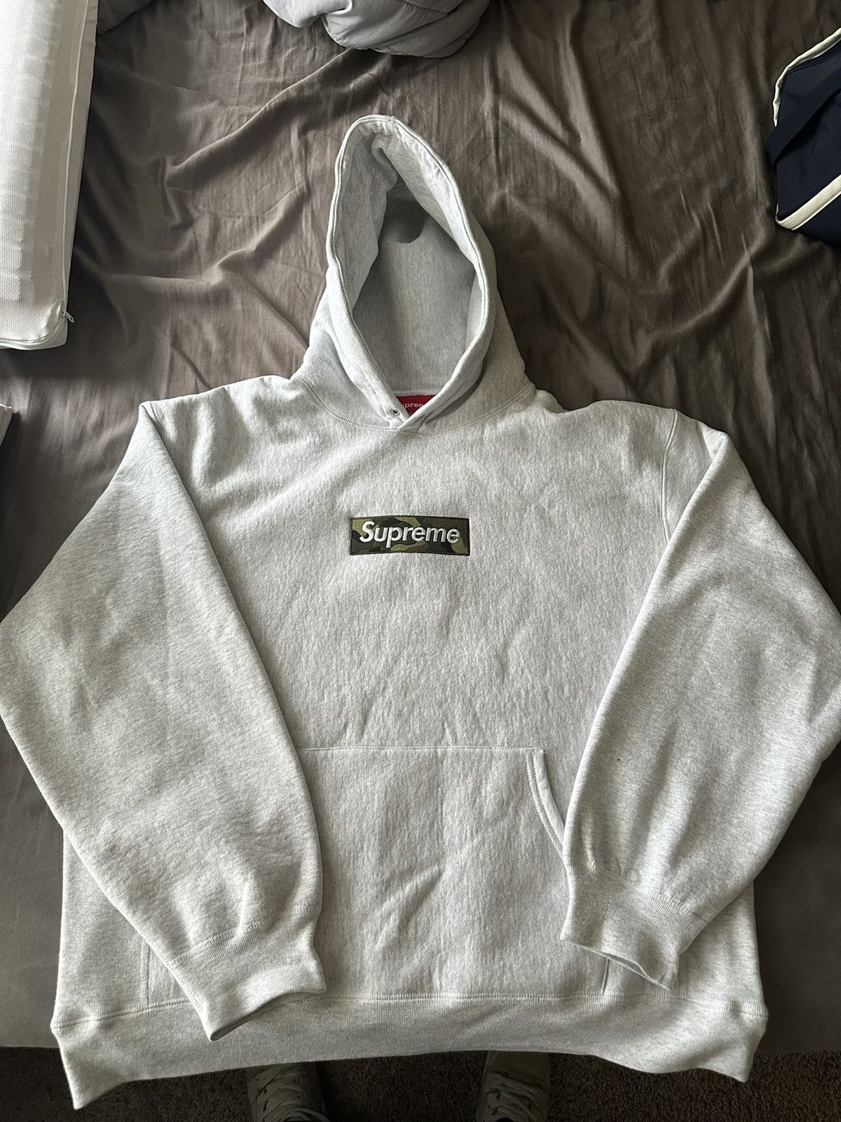 image of Supreme Camo Bogo Hoodie in Grey, Men's (Size XL)