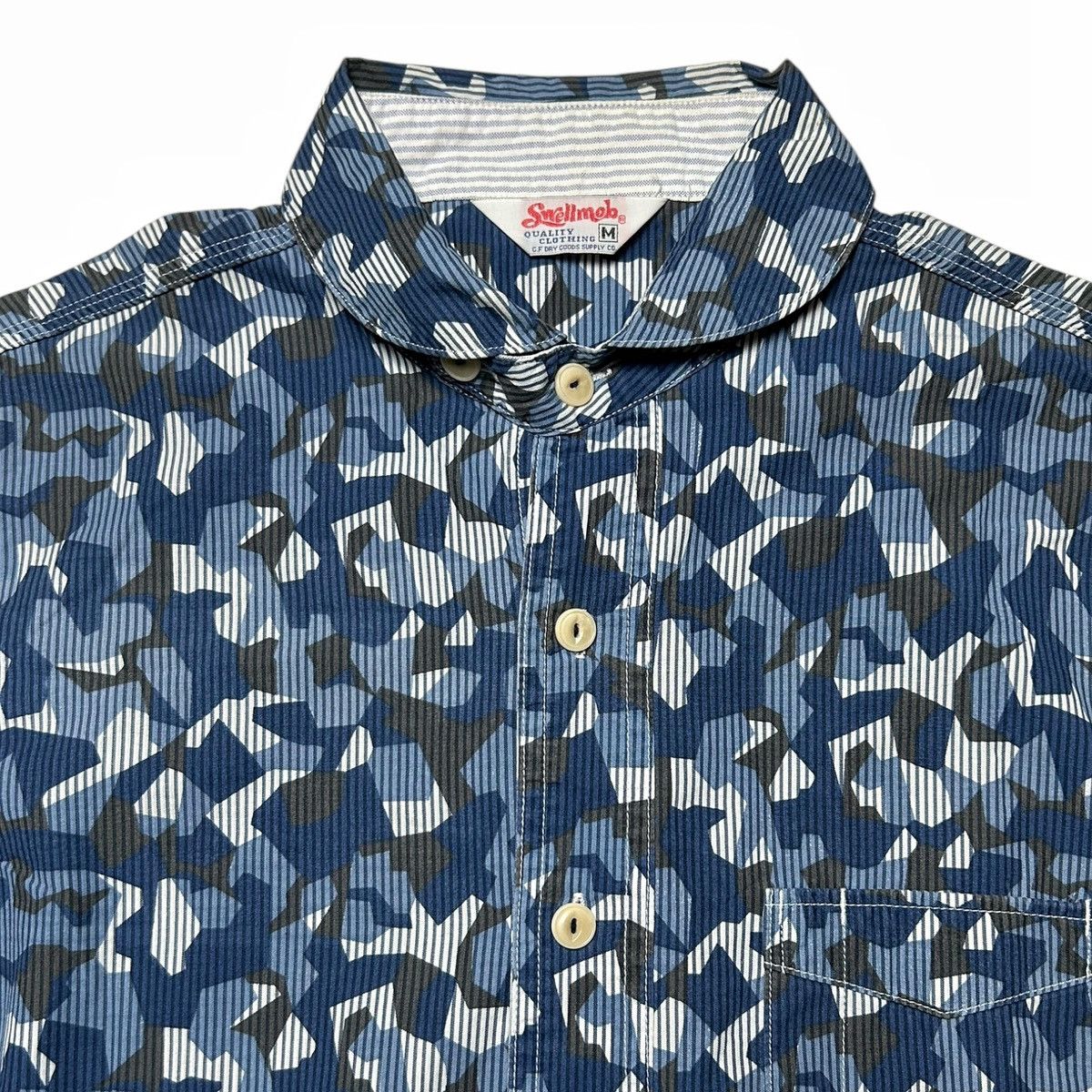 Japanese Brand Swellmob Shawl Collar Blue Seamless Camouflage Work Shirt Size US M / EU 48-50 / 2 - 4 Thumbnail