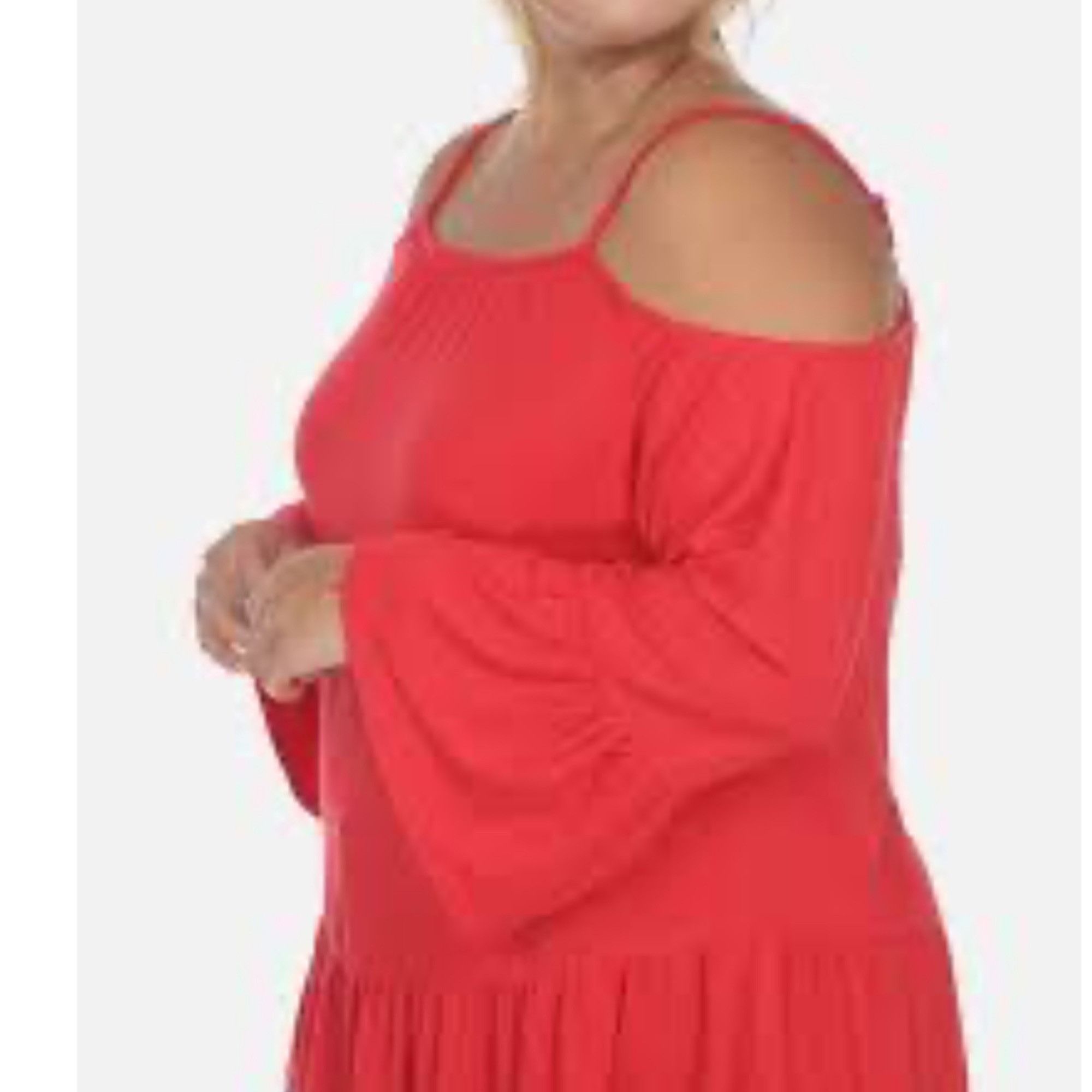 White Mark White Mark Red Cold Shoulder Peasant Top 1XL Ruffle Hem Knit Size XL / US 12-14 / IT 48-50 - 2 Thumbnail