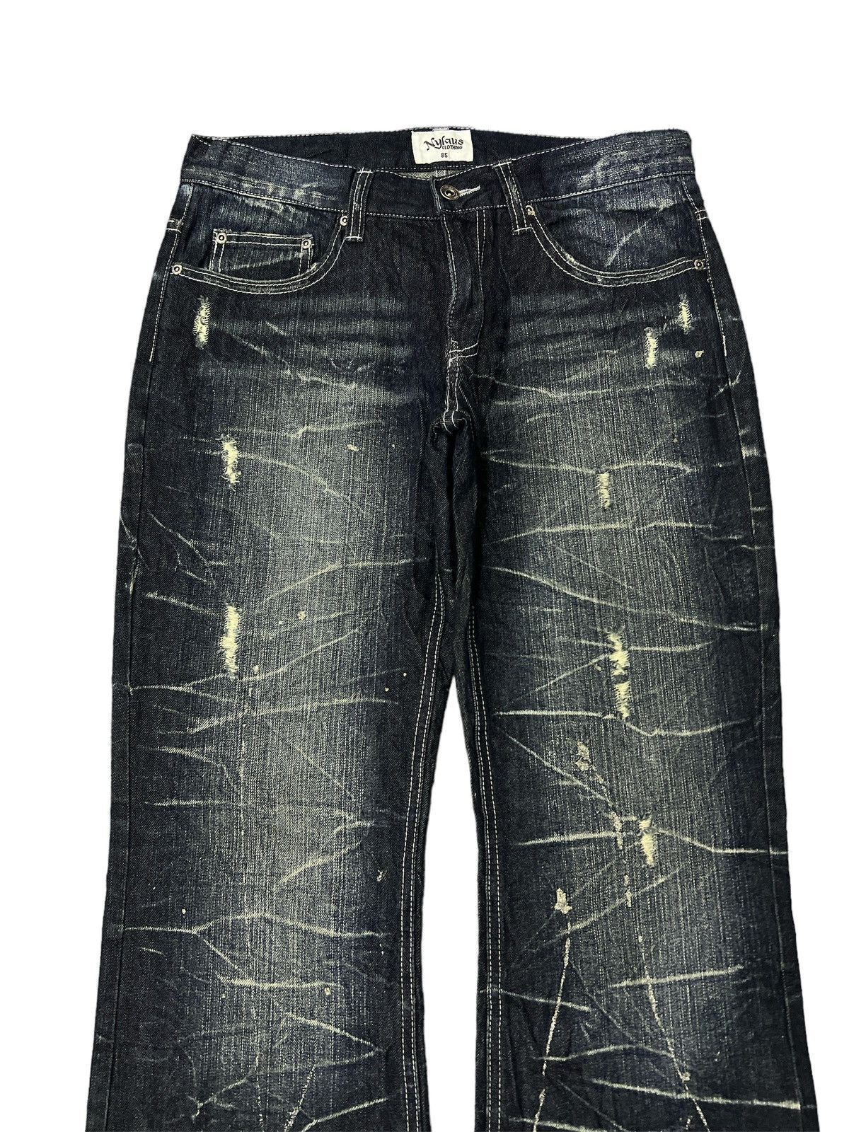If Six Was Nine × Japanese Brand FLARED💥NYLAUS SPLATER RIPPED DISTRESSED DENIM PANT Size US 32 / EU 48 - 2 Thumbnail