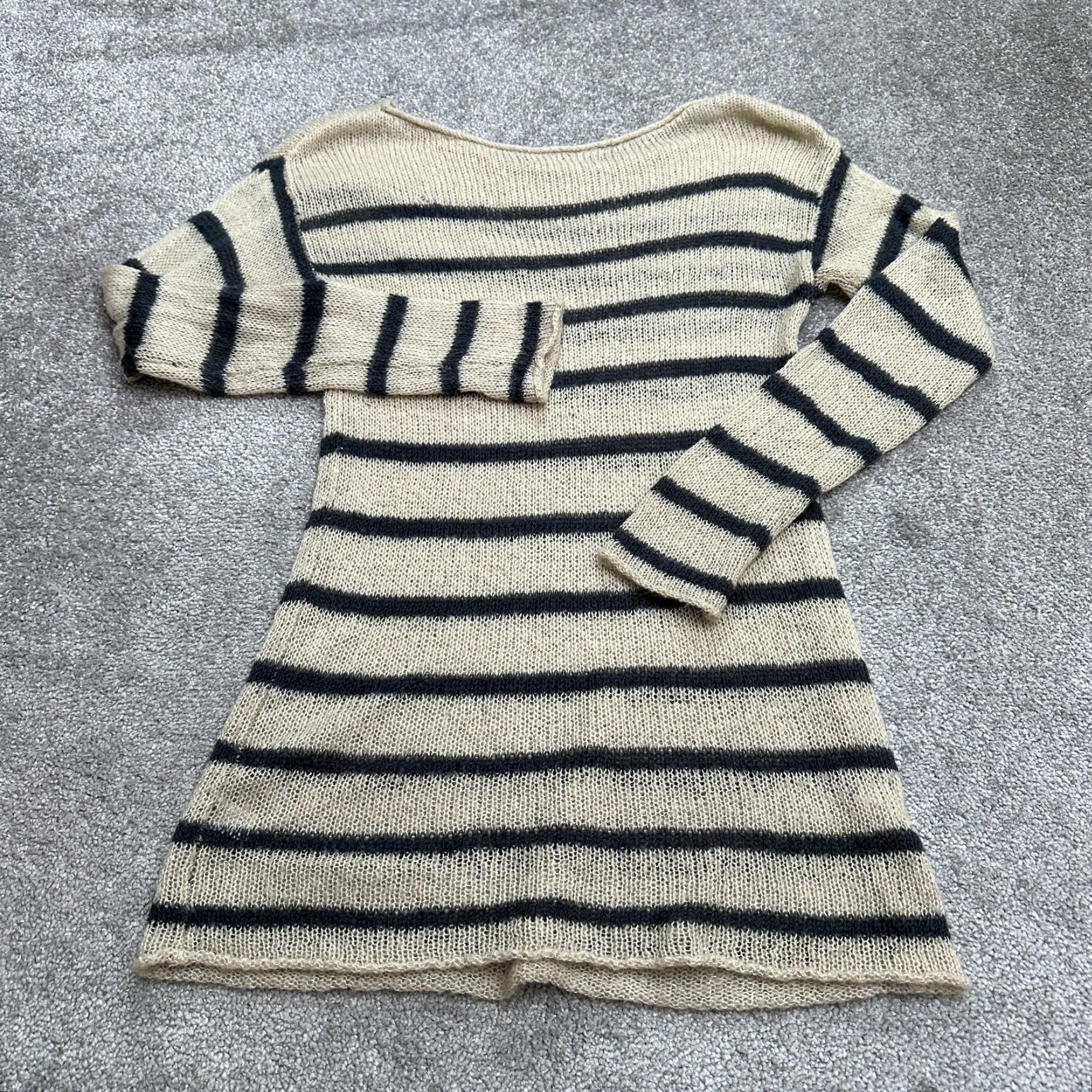 Vintage RUBBISH Lightweight Sweater Dress Women M Beige/Black Long Sleeve Knit Midi Dress, Casual, 60s-70s Vibe, Machine Washable, Classic Womens Dress Size M / US 6-8 / IT 42-44 - 2 Thumbnail