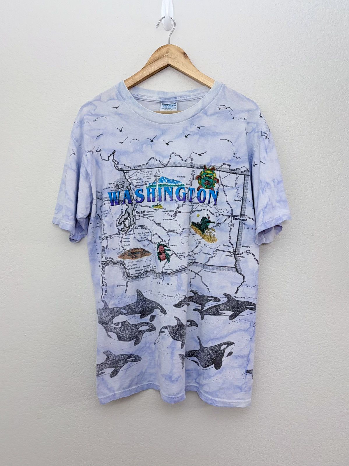 Vintage 90’s Washington State All Over Print Map Vintage Souvenir T Size US XL / EU 56 / 4 - 1 Thumbnail