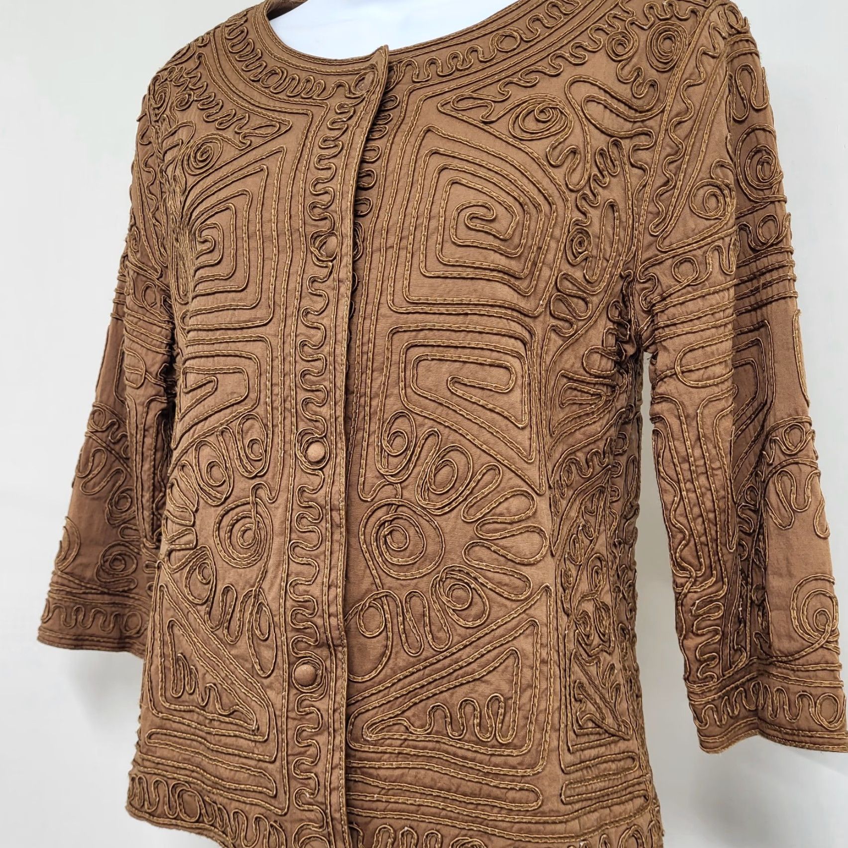 Vintage Joni B. Jacket Women's Small Brownish Gold Lined Split Sleeve Fabric Trim Button Size S / US 4 / IT 40 - 2 Thumbnail