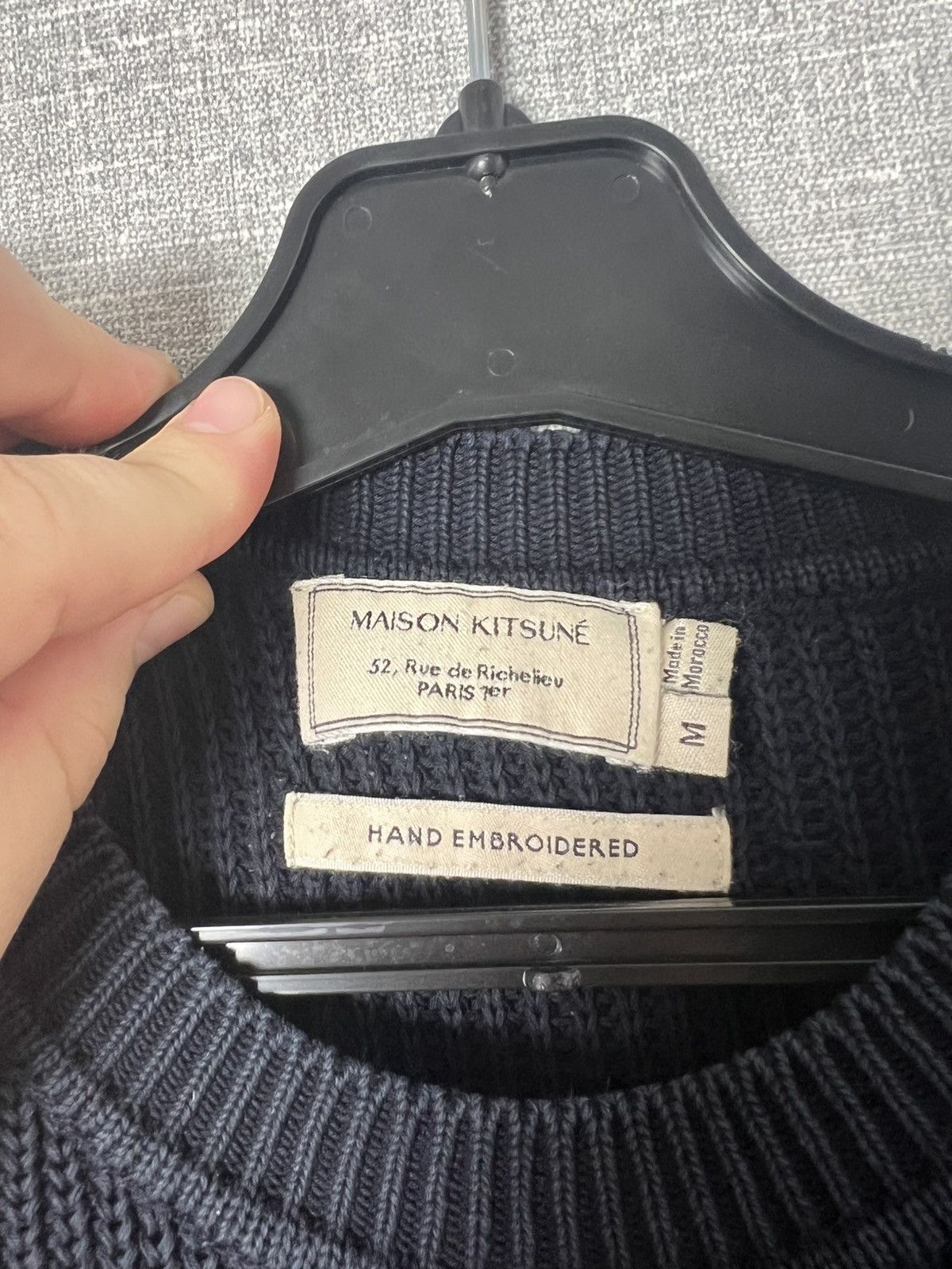 Maison Kitsune Maison Kitsune Crew Navy Sweater Red Wave Hand Embroidered Size M / US 6-8 / IT 42-44 - 7 Thumbnail