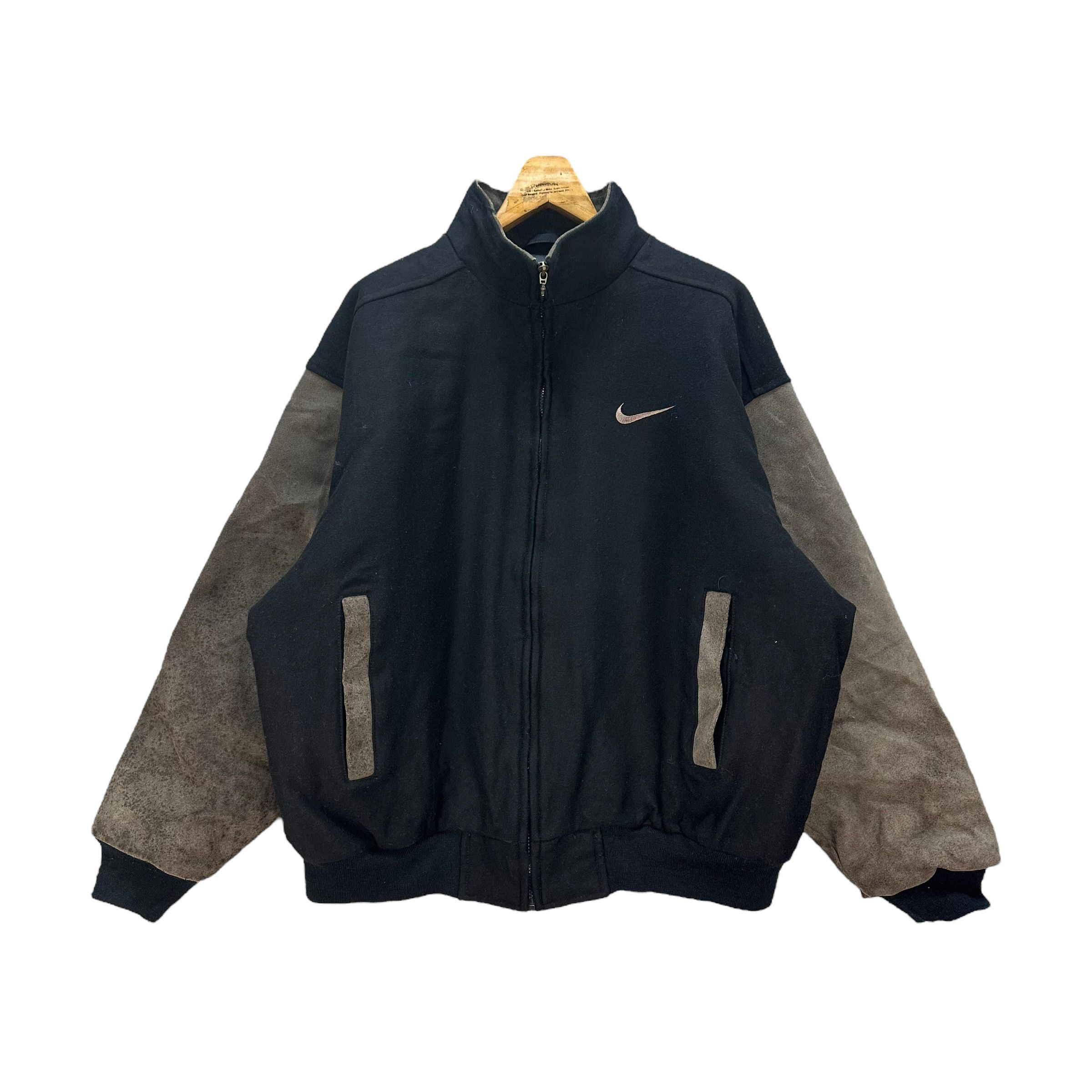 Nike NIKE BIG LOGO WOOL LEATHER VARSITY BOMBER JACKET #8444-009 Size US XL / EU 56 / 4 - 4 Thumbnail