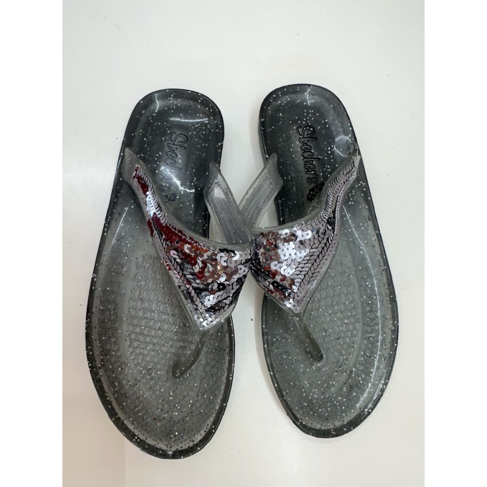 SKECHERS Skechers Cali Womens Sandals Size 6 Gray Jelly FlipFlops Sparkel Thong Slip On Flat Sandal Casual Womens 80s 90s Outdoor Size US 6 / IT 36 - 7 Thumbnail