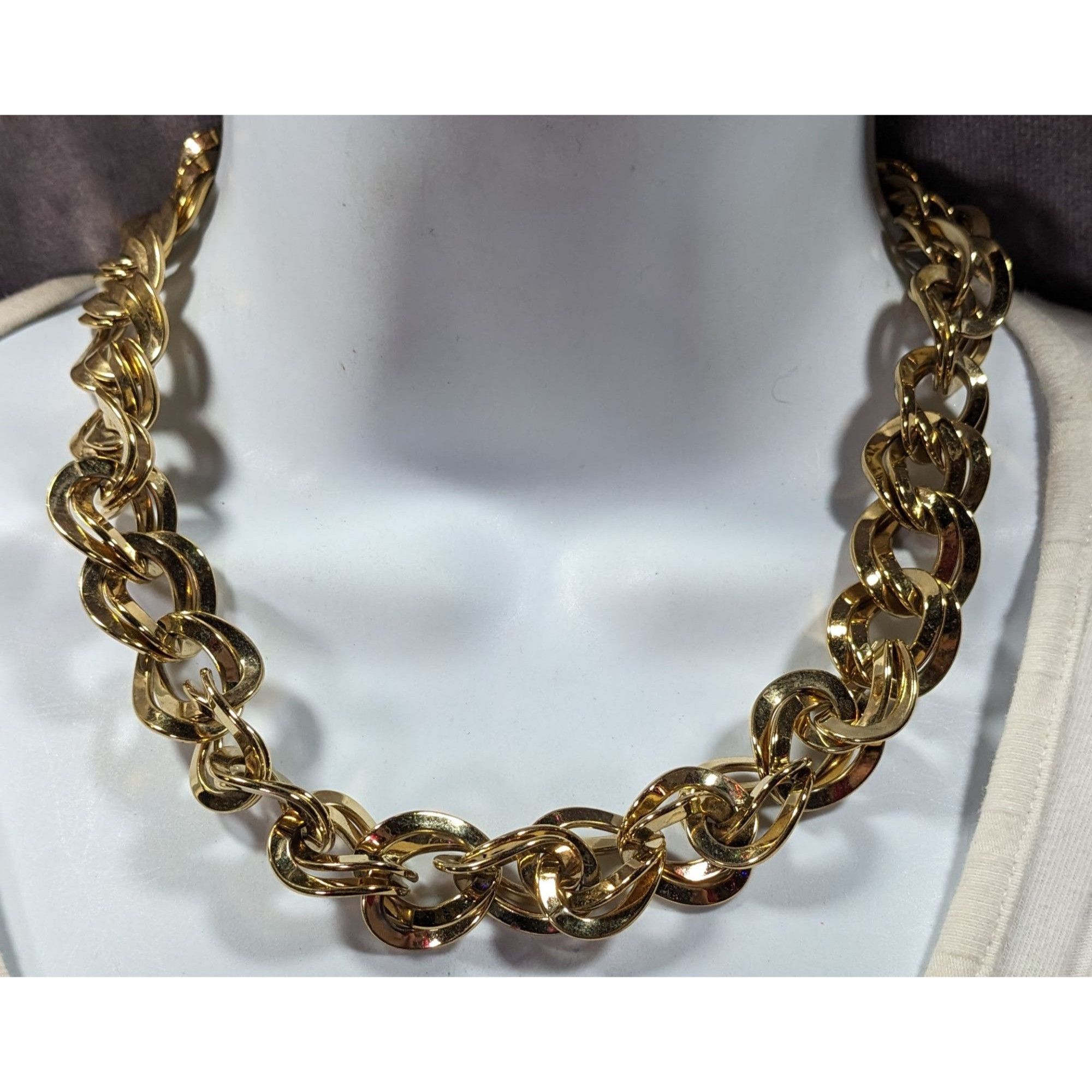 Other Vintage Midcentury Glam Heavy Gold Tone Double Loop Chain Ne Size ONE SIZE - 2 Thumbnail