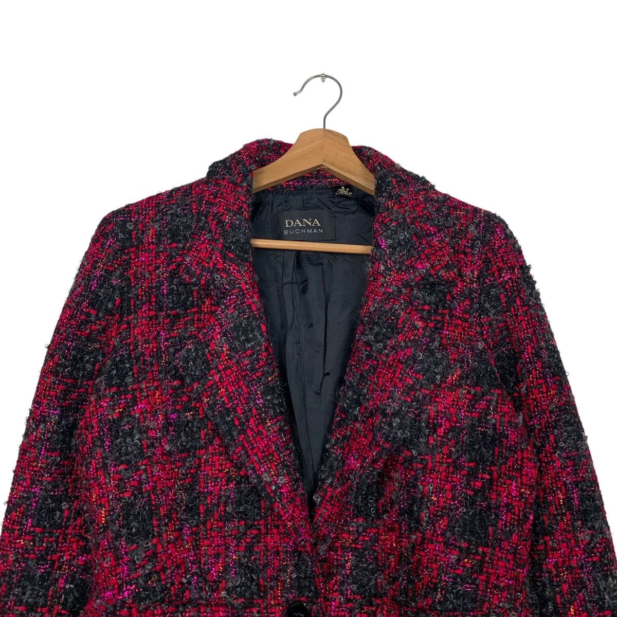 Other DANA BUCHMAN Red Black Checked Tweed Jacket #2737-C123 Size M / US 6-8 / IT 42-44 - 2 Thumbnail