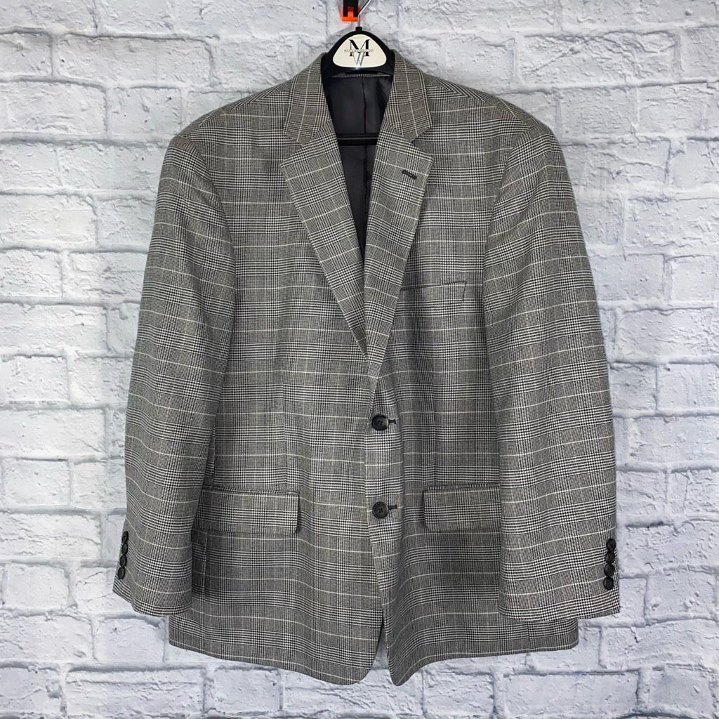 Stafford Stafford essentials mens 44R black & white button plaid blaz Size 44R - 1 Thumbnail