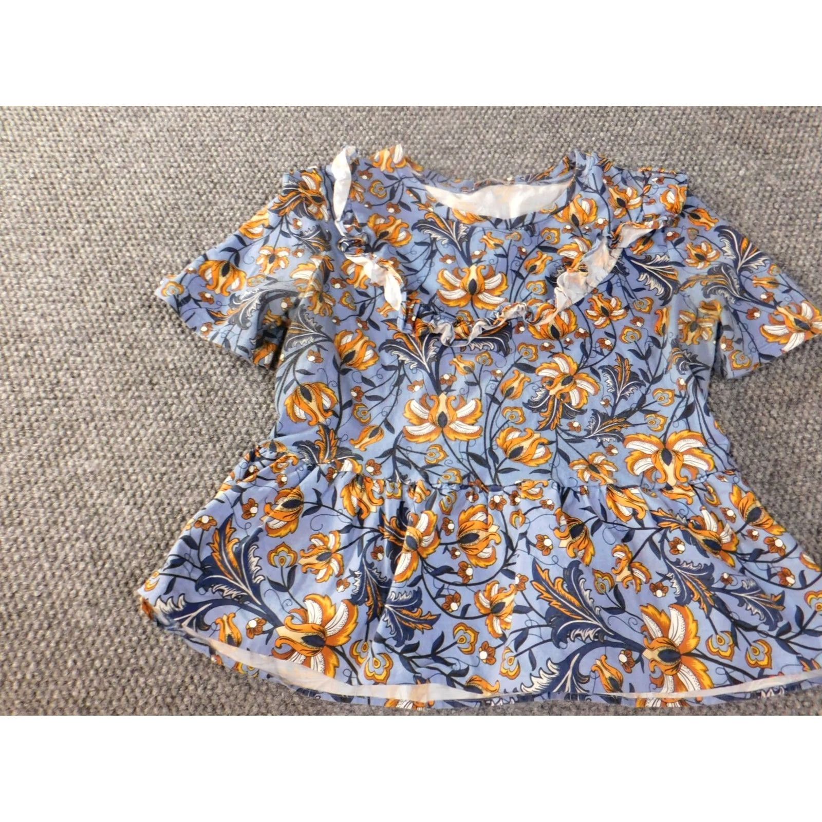Zara Zara Woman Blue Floral Knit Top Short Sleeve Crew Neck Pullover Cotton Regular Size S Small Shirt Blouse Modern Casual Size S / US 4 / IT 40 - 3 Thumbnail
