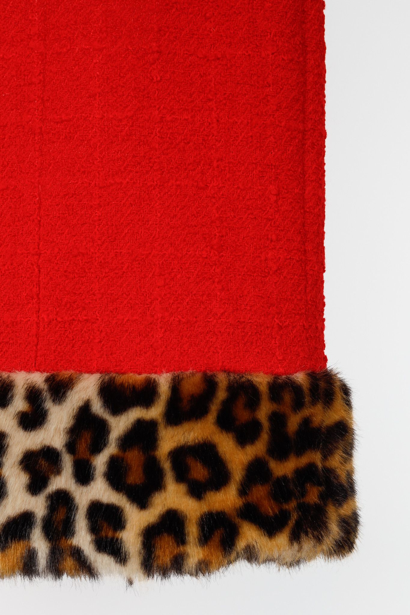 Moschino Moschino PF/21 Red Tweed Leopard-Faux-Fur-Hem Pencil Skirt Size 30" / US 8 / IT 44 - 6 Thumbnail