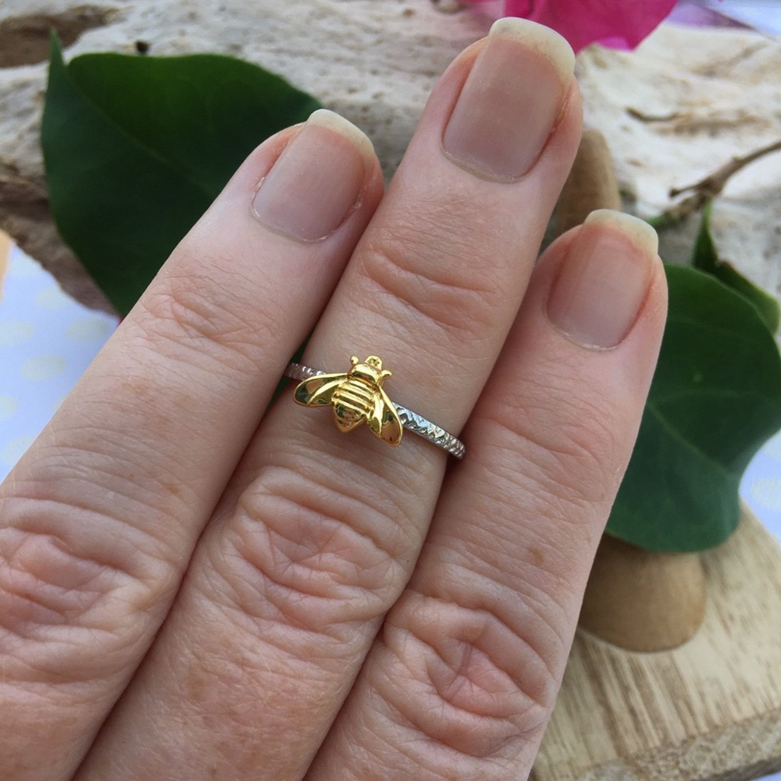 The Unbranded Brand Bee Two-Tone Sterling Silver Yellow Gold Ring Size ONE SIZE - 6 Thumbnail