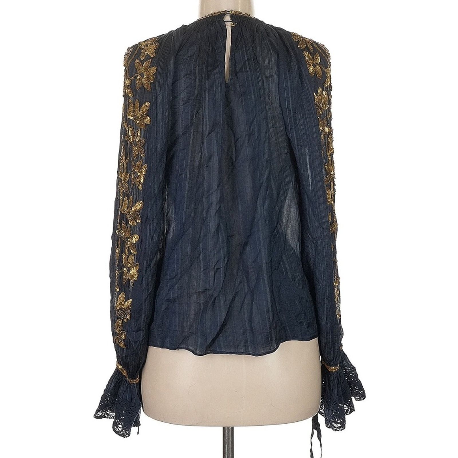 Ulla Johnson Ulla Johnson Marguerite Sequin Detail Blouse - Size 8 - Blue Size M / US 6-8 / IT 42-44 - 3 Thumbnail