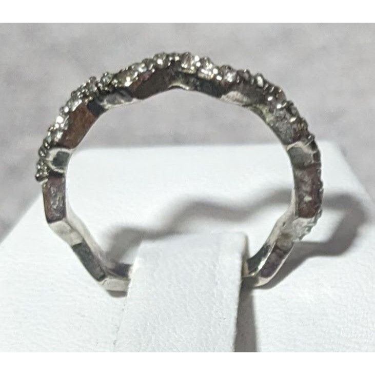 Other Elegant Glam Zigzag Rhinestone Silver Tone Ring Size 6 3/4 Size ONE SIZE - 2 Thumbnail