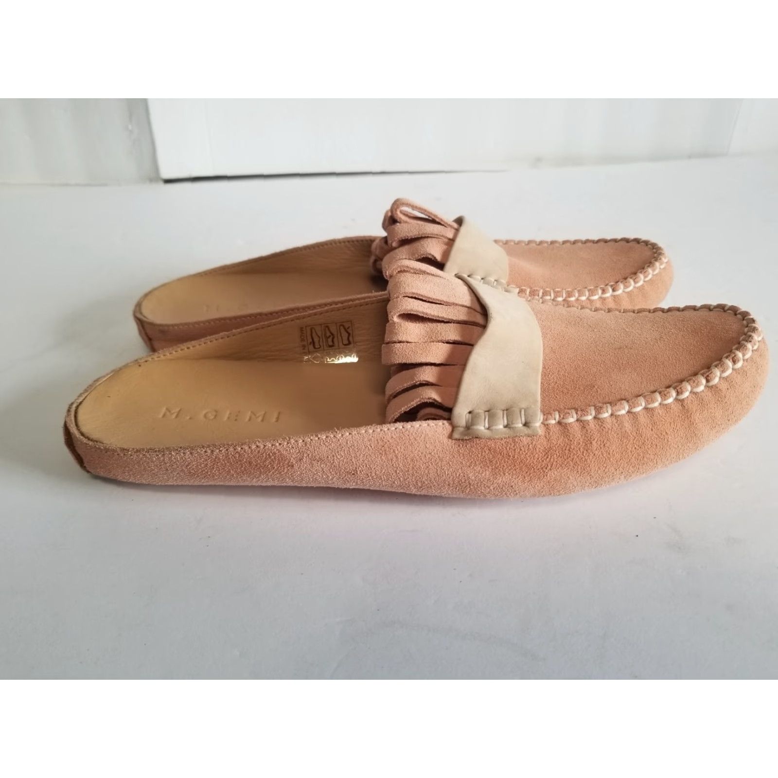 Vintage M. Gemi Felize Fringe Mule Suede Leather Size 41 Peach Stone US 10 Women's Leather Upper Fringe Flat Slip-On Womens Shoes Size ONE SIZE - 2 Thumbnail