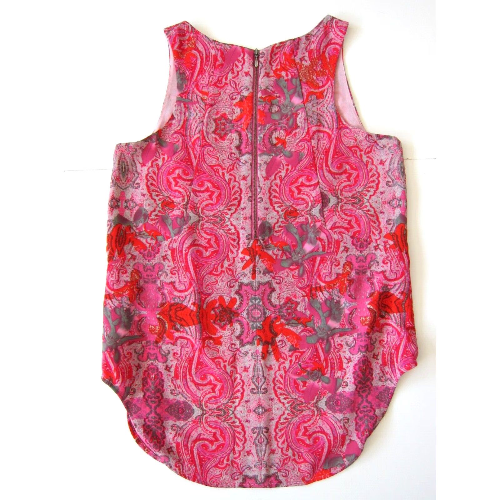Vintage CAbi Neon Pink Orange Paisley Floral Sleeveless Tunic Tank Top Blouse Small Size S / US 4 / IT 40 - 2 Thumbnail