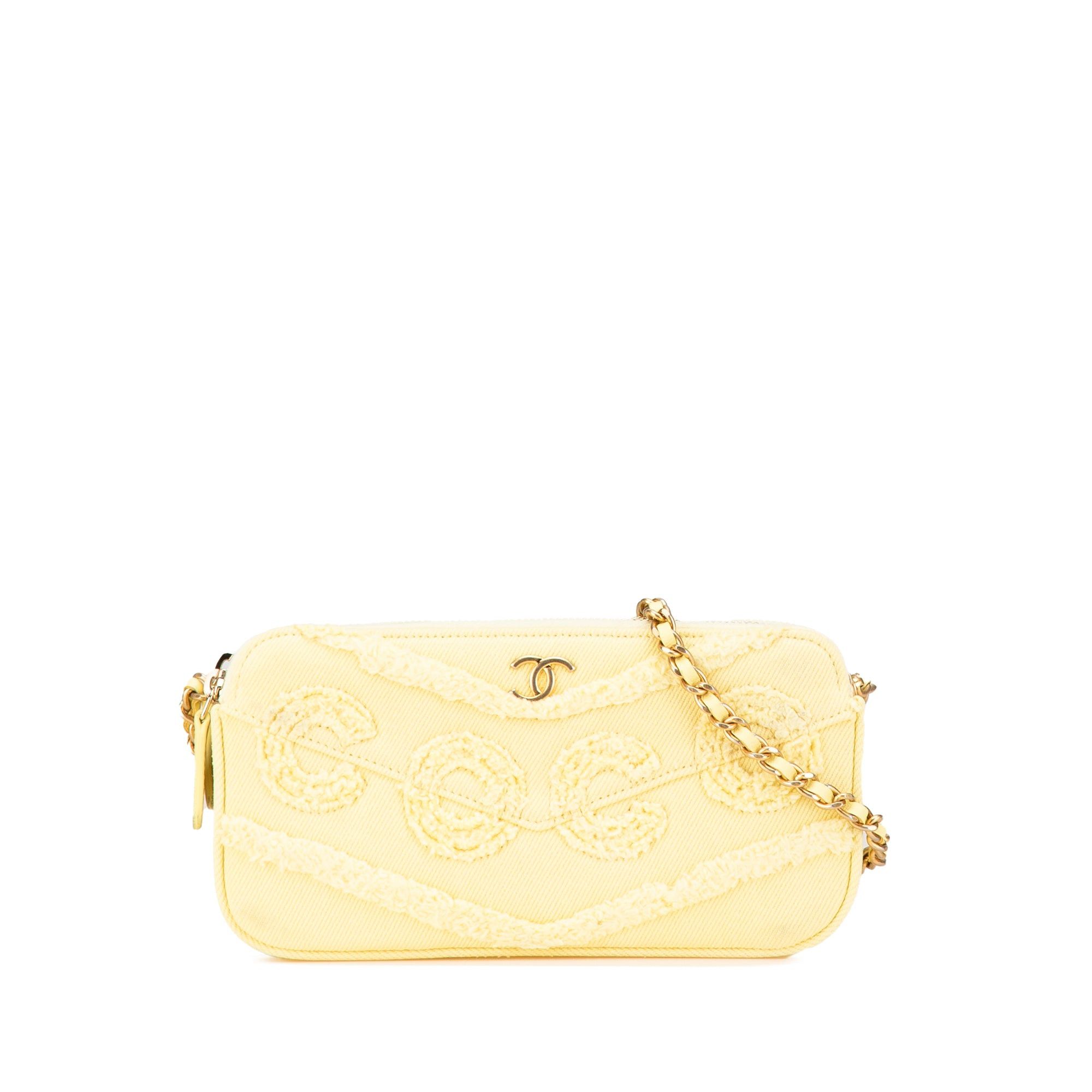 Chanel Yellow Denim Coco Fringe Double Zip Clutch With Chain Crossbody Bag, Women's