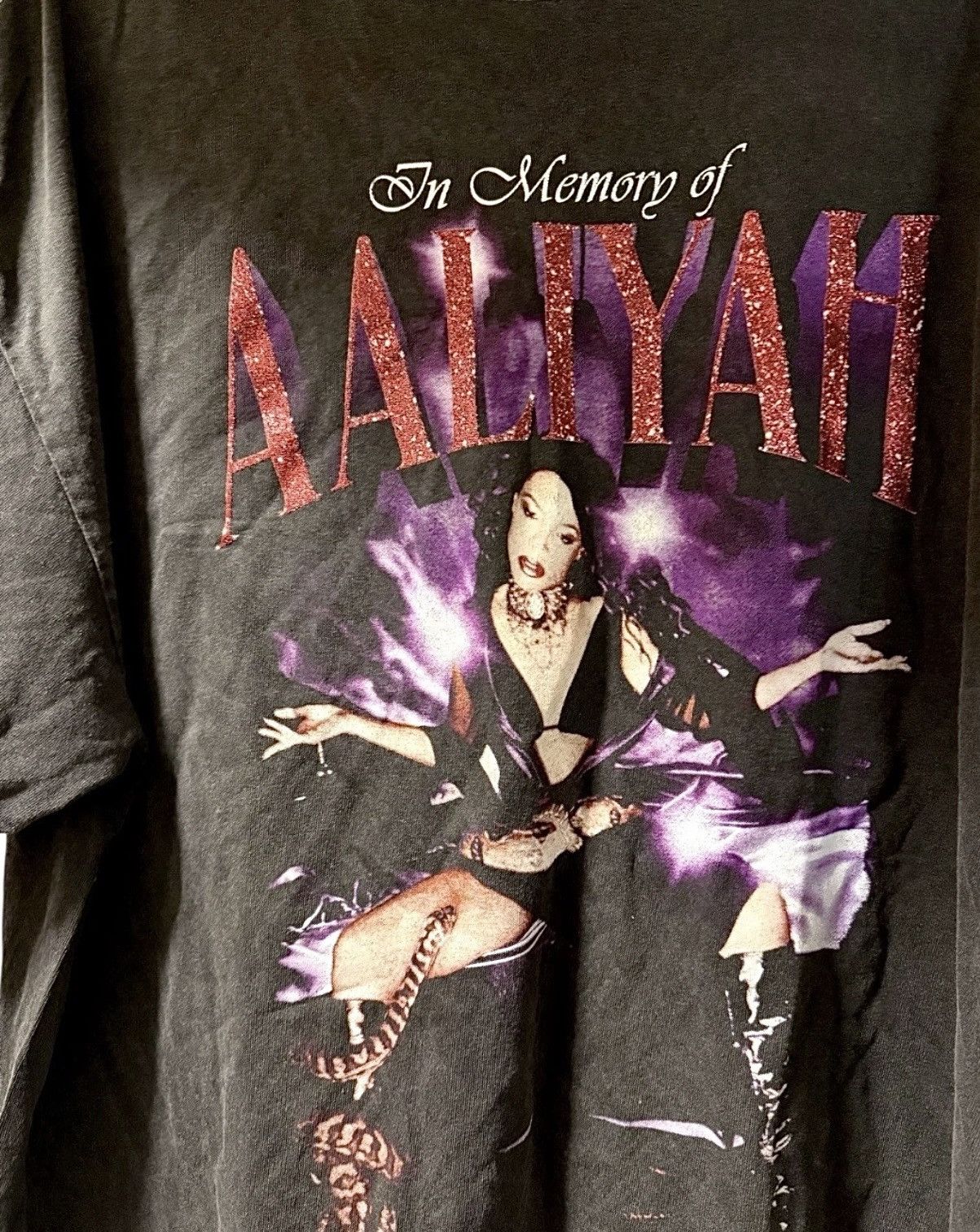 Other AALIYAH Aaliyah Black Graphic Pigment Wash Love T-Shirt Size XL / US 12-14 / IT 48-50 - 3 Thumbnail