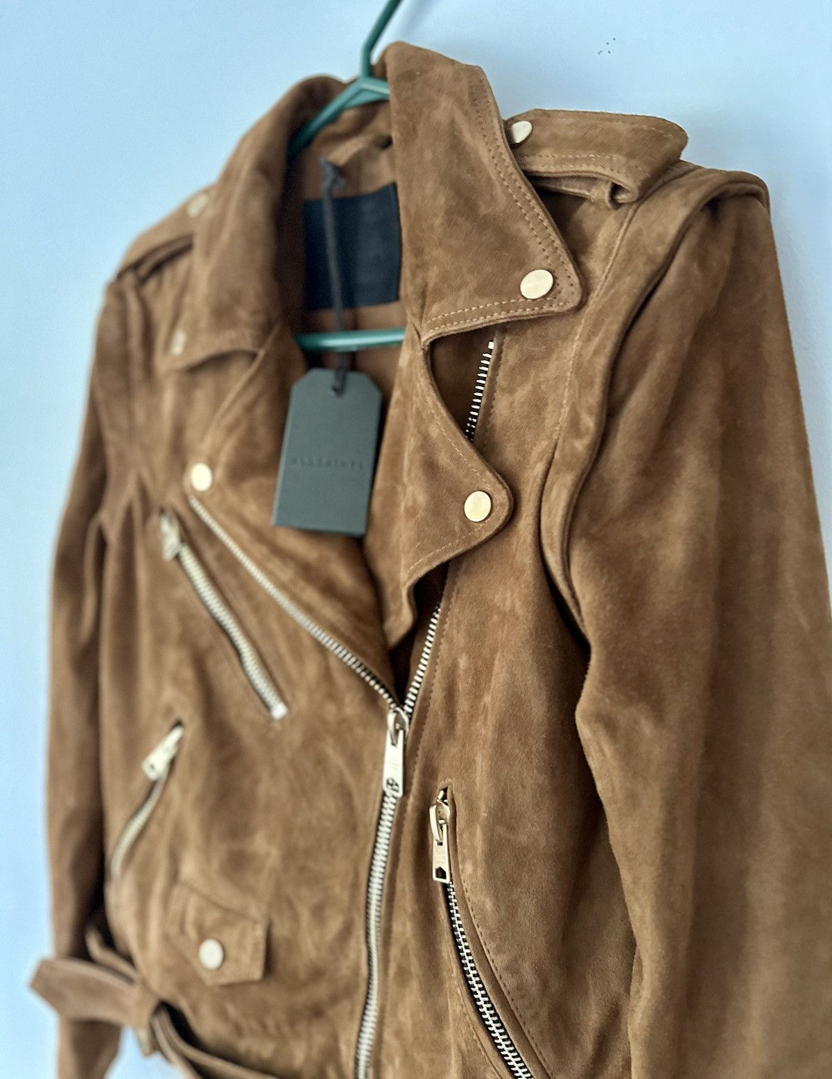 Allsaints ALL SAINTS Morgan Suede Biker Jacket in camel Size S / US 4 / IT 40 - 7 Thumbnail