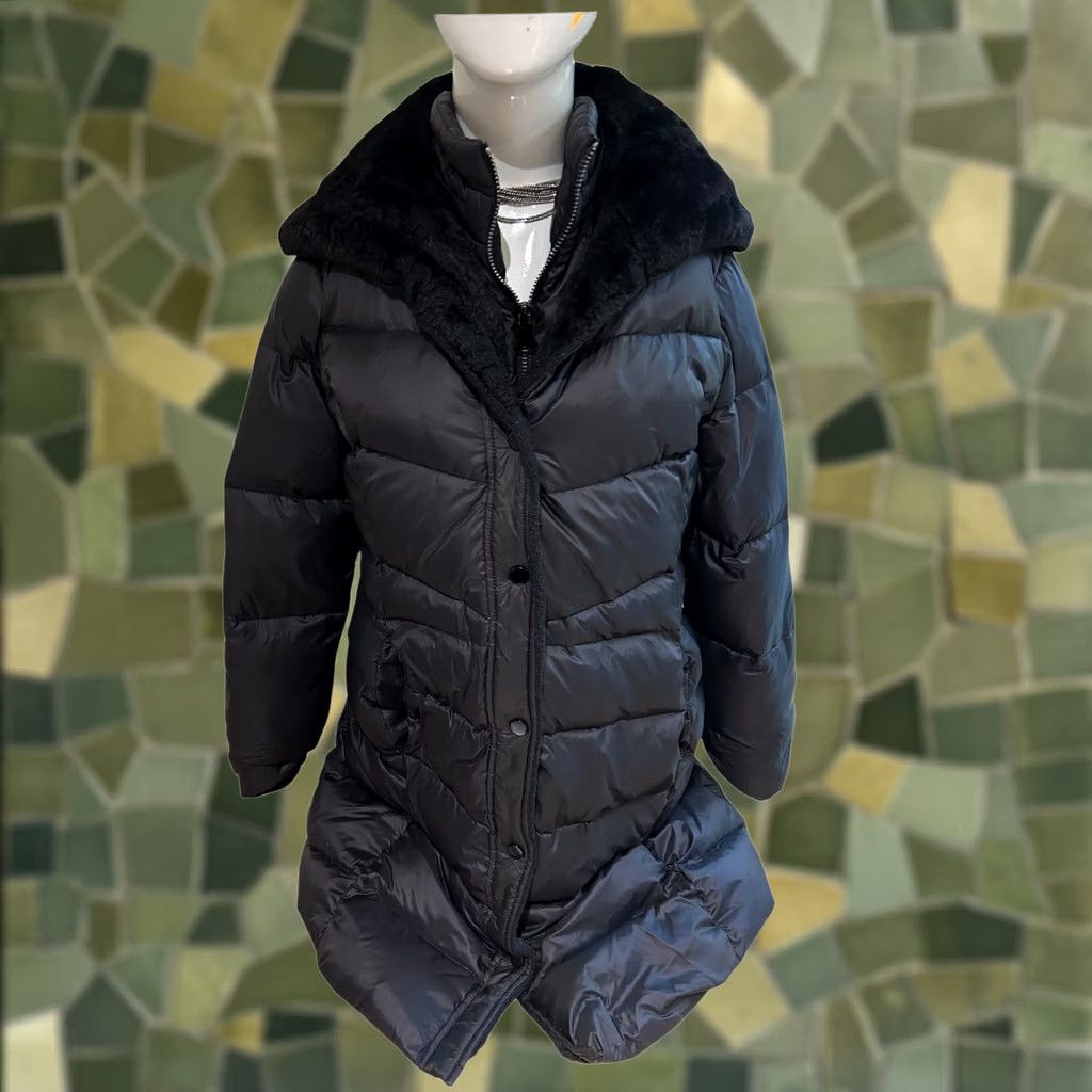 Essentials Luxe Essentials Denim LED Jacket Women Small Black Duck Down Zip Button Winter Warm Parka Size S / US 4 / IT 40 - 1 Thumbnail